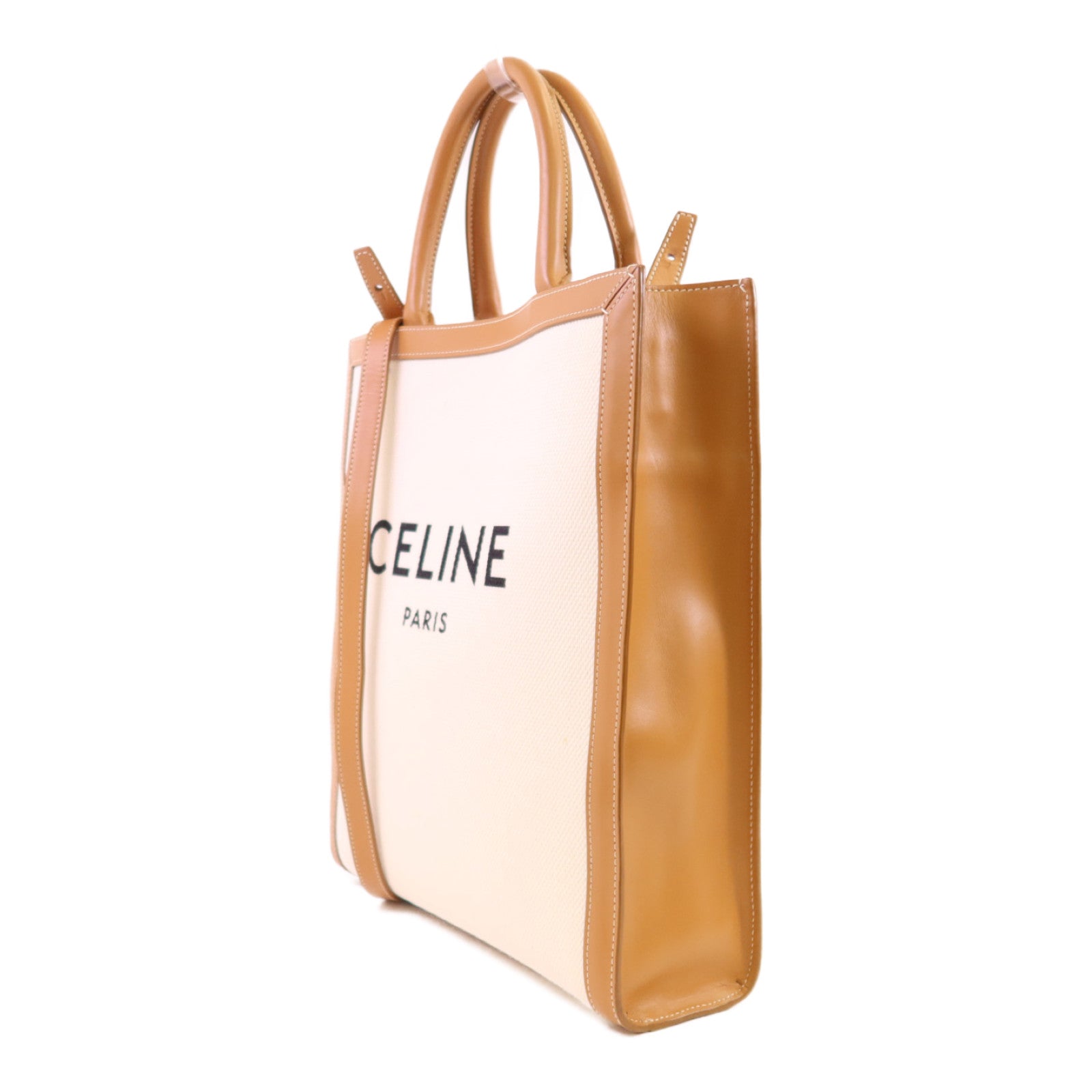 CELINE 帆布/牛皮皮革Vertical Cabas Small金扣手挽肩背兩用袋