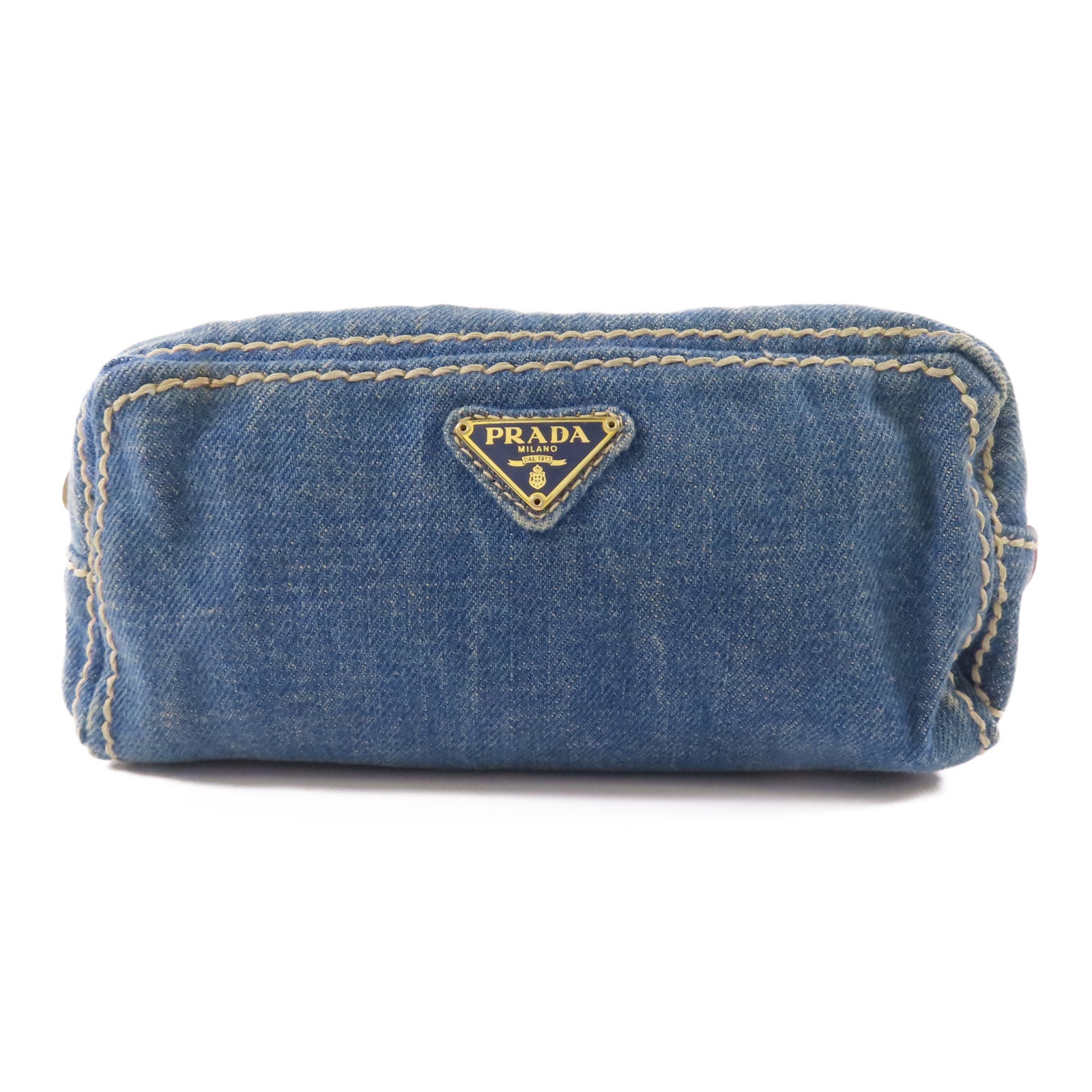 PRADA 牛仔布Pouch金扣手拿包