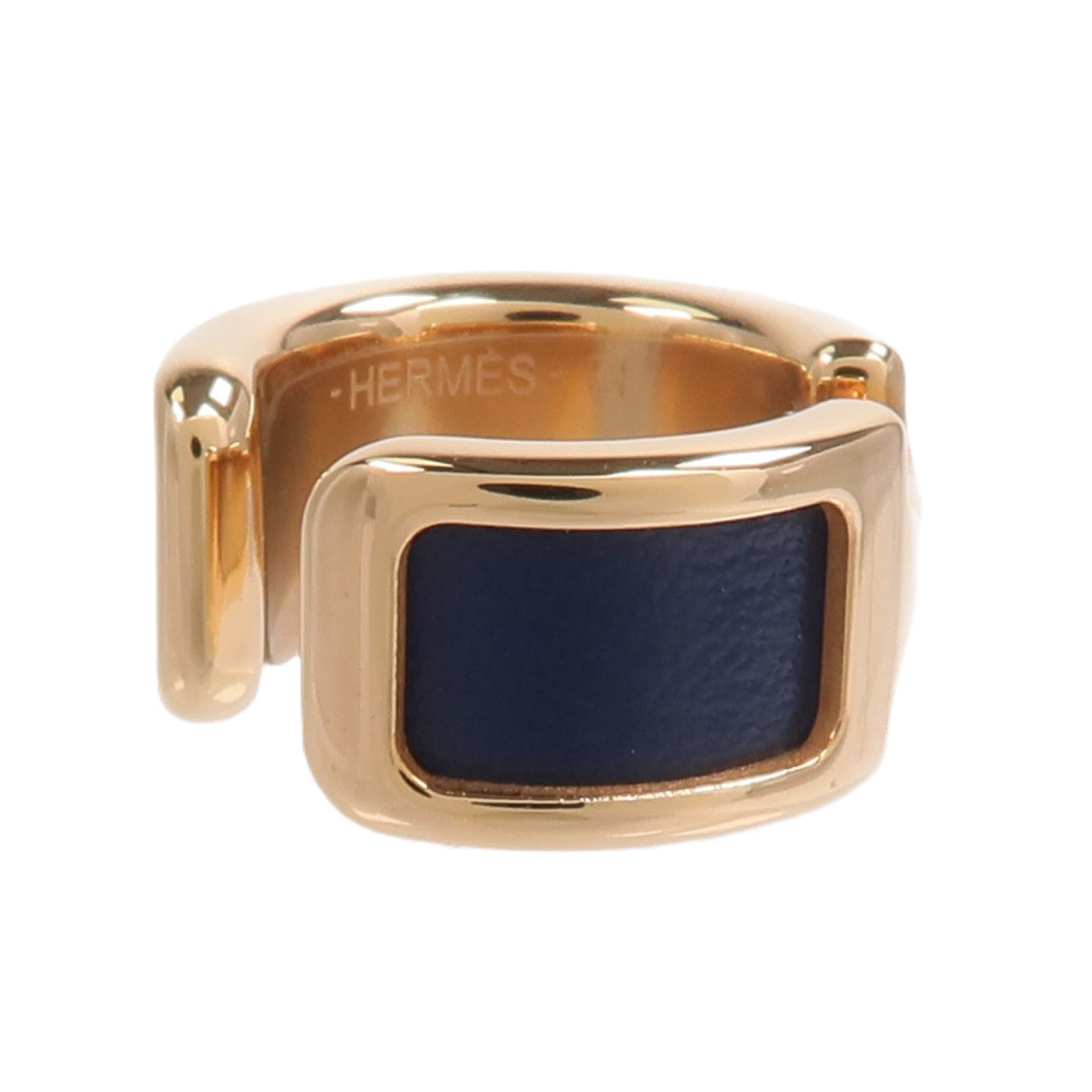 HERMES 金屬/Box Calf皮革Olympe Ear Cuff耳夾Bleu Nuit