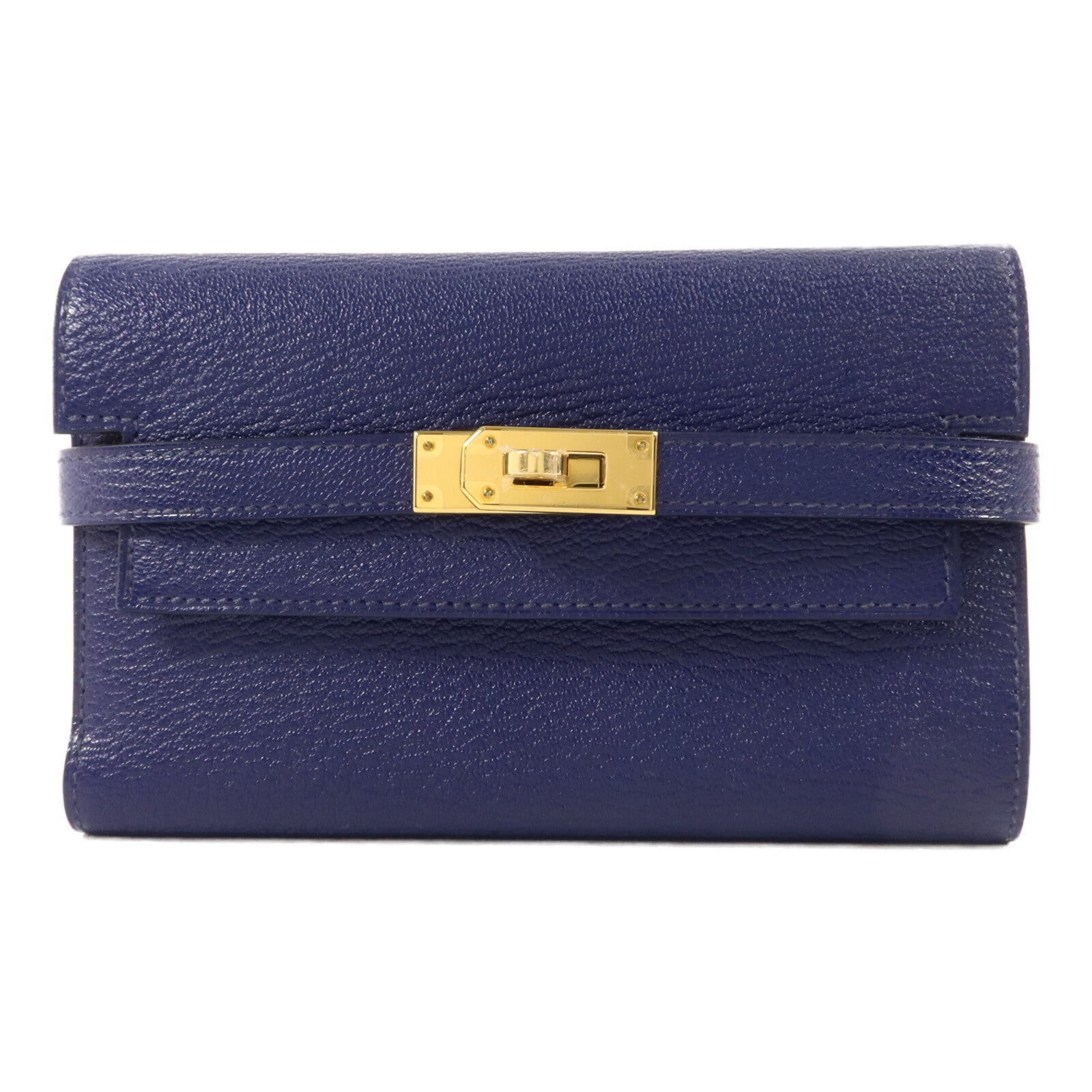 HERMES Chevre皮革Kelly Depliant Medium Wallet錢包Bleu Encre