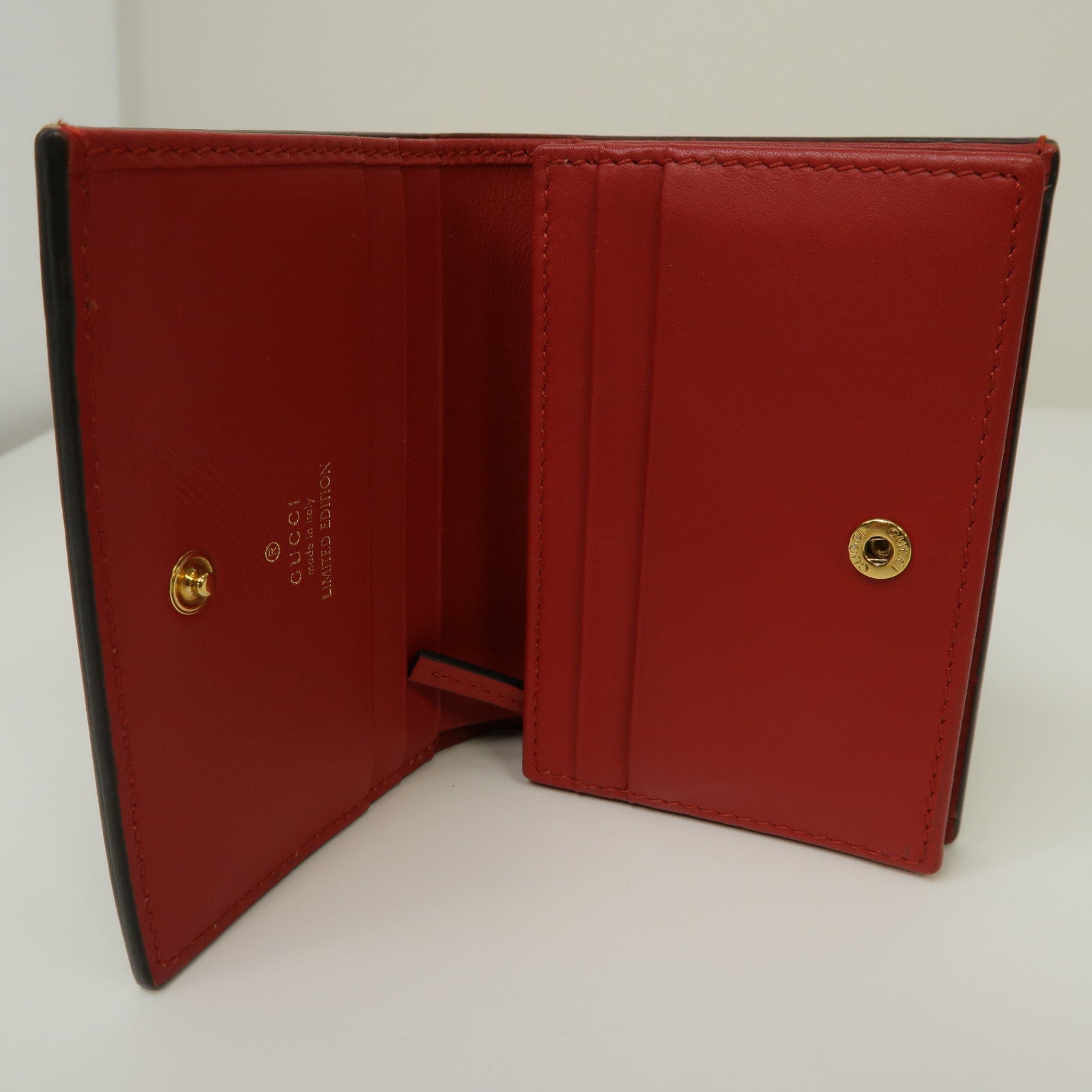 GUCCI 塗層帆布Wallet鈕扣錢包啡色/紅色