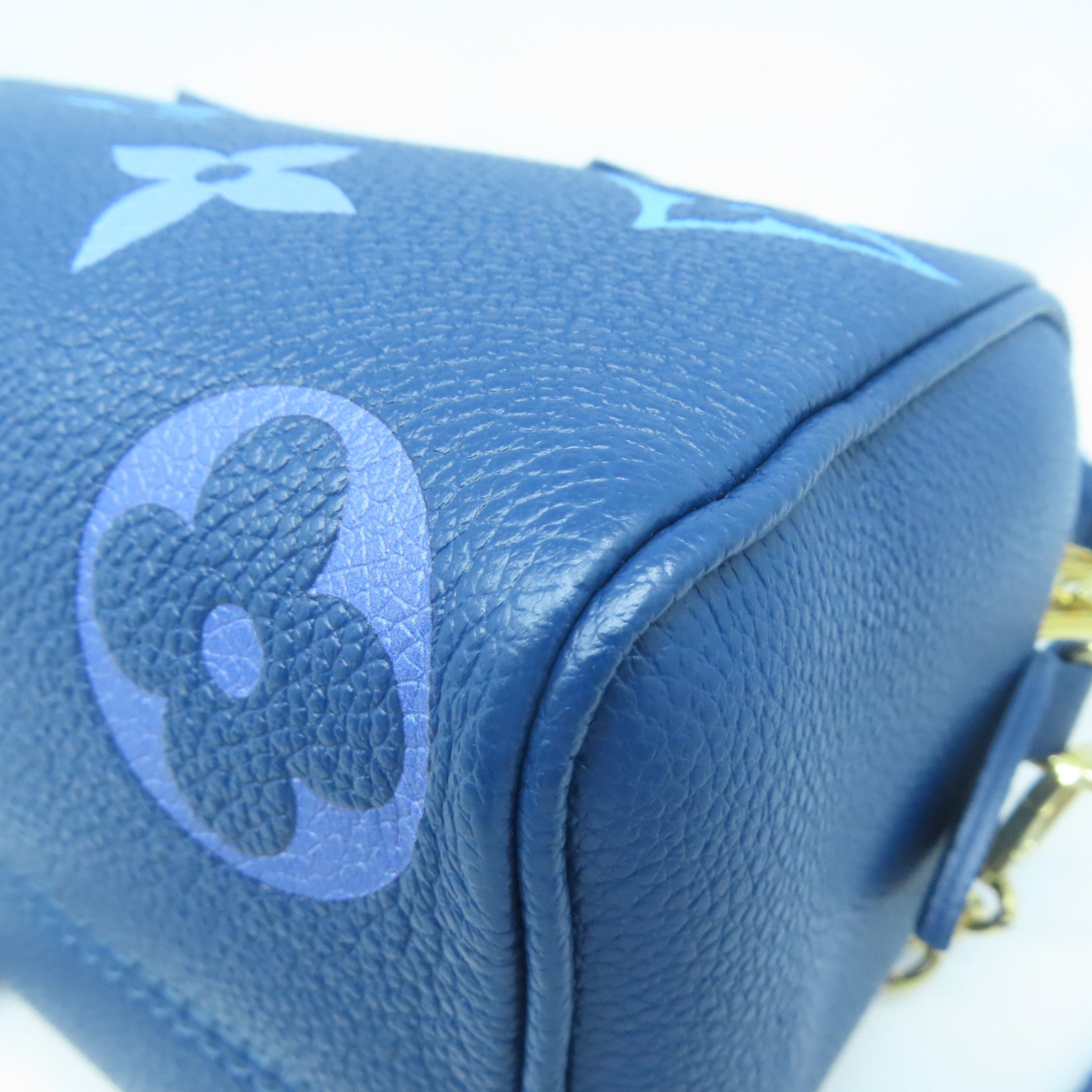 LOUIS VUITTON Monogram Empreinte Speedy Bandouliere 20金扣手挽肩背兩用袋藍色