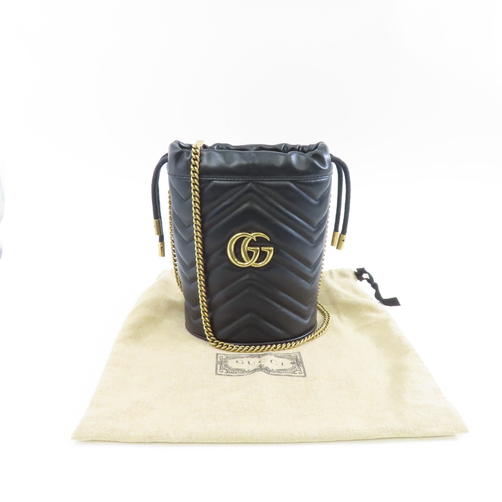 GUCCI 牛皮皮革GG Marmont金扣鏈帶肩背袋黑色