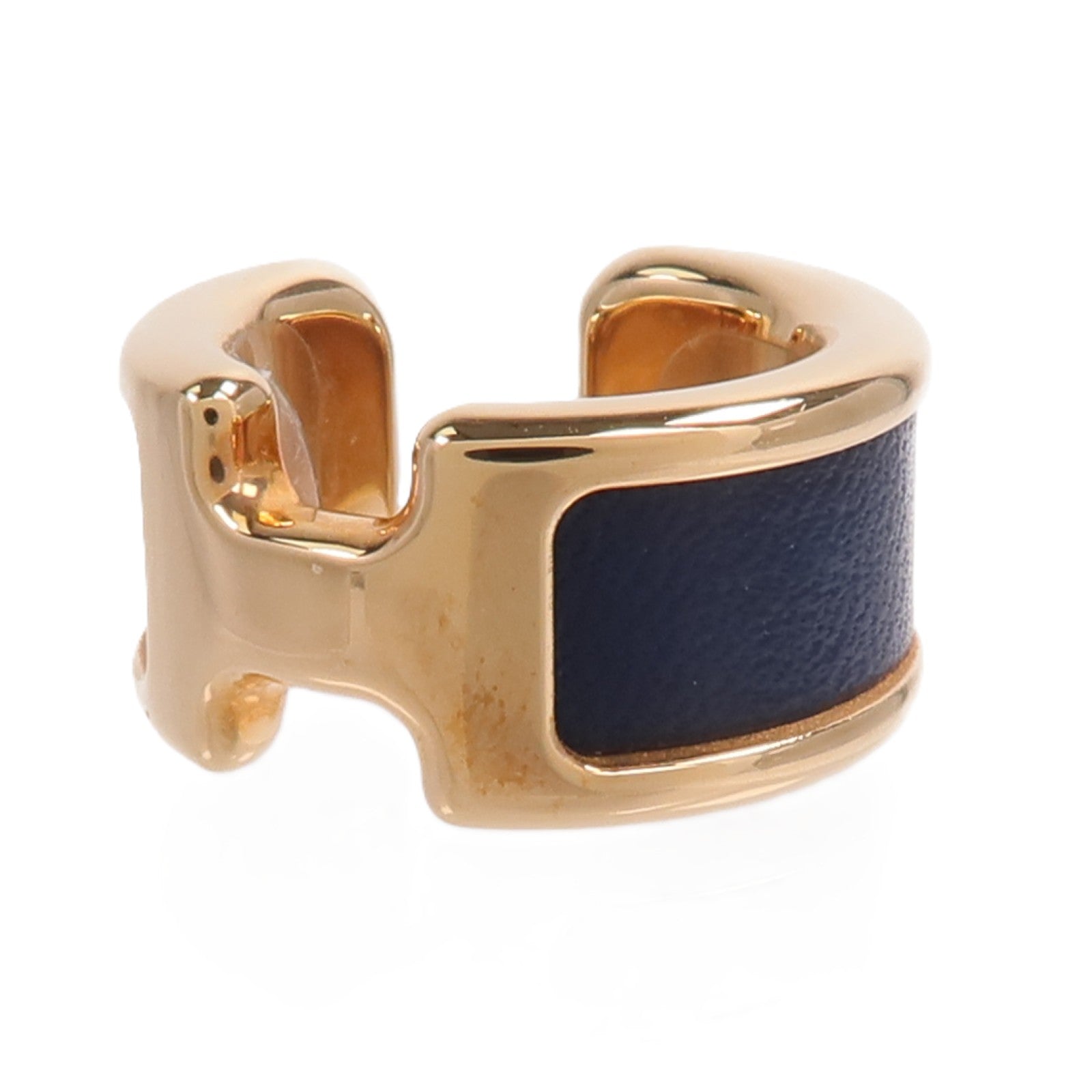 HERMES 金屬/Box Calf皮革Olympe Ear Cuff耳夾Bleu Nuit