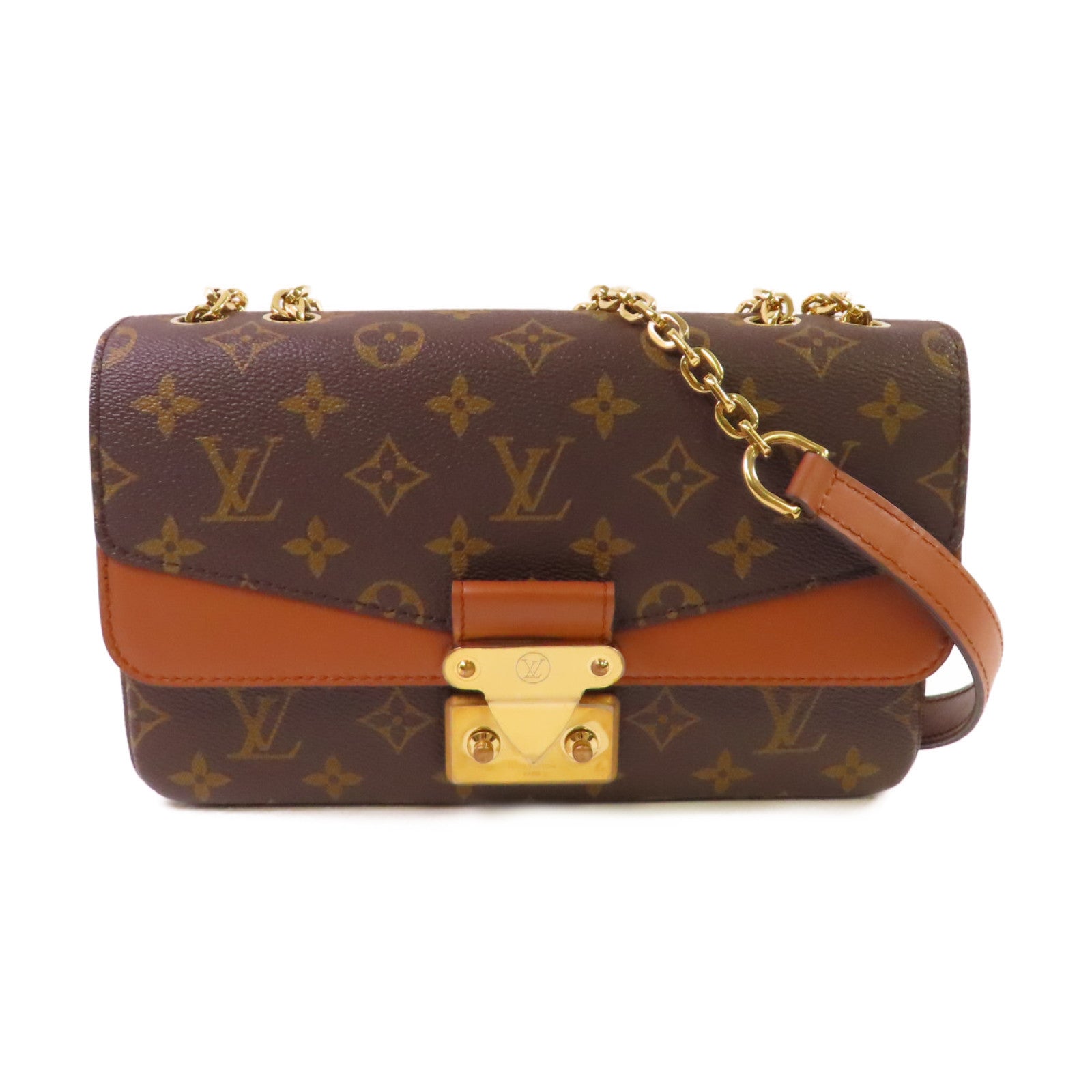 LOUIS VUITTON Monogram Marcear Shoulder Bag金扣鏈帶肩背袋啡色