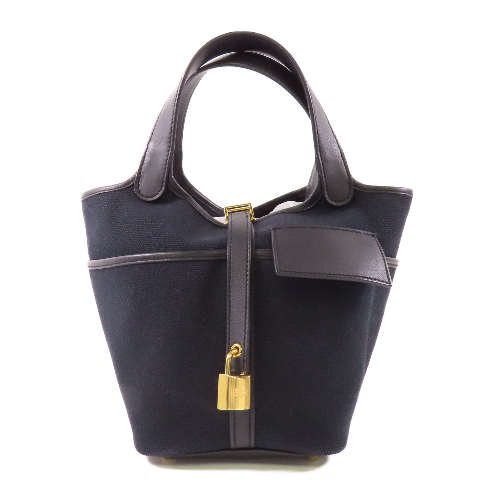 HERMES 帆布/Swift皮革Picotin PM Cargo金扣手挽袋Noir