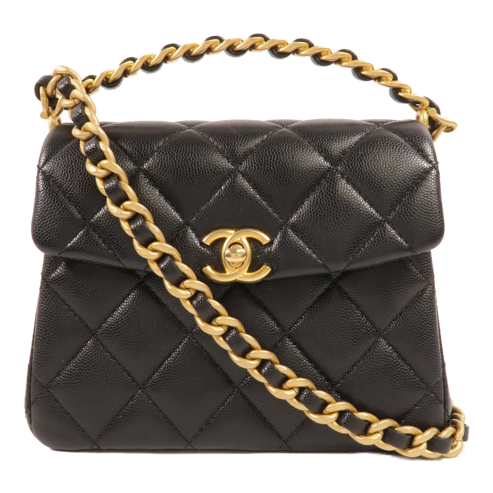 CHANEL 牛皮皮革Chain Shoulder鏈帶手挽肩背兩用袋