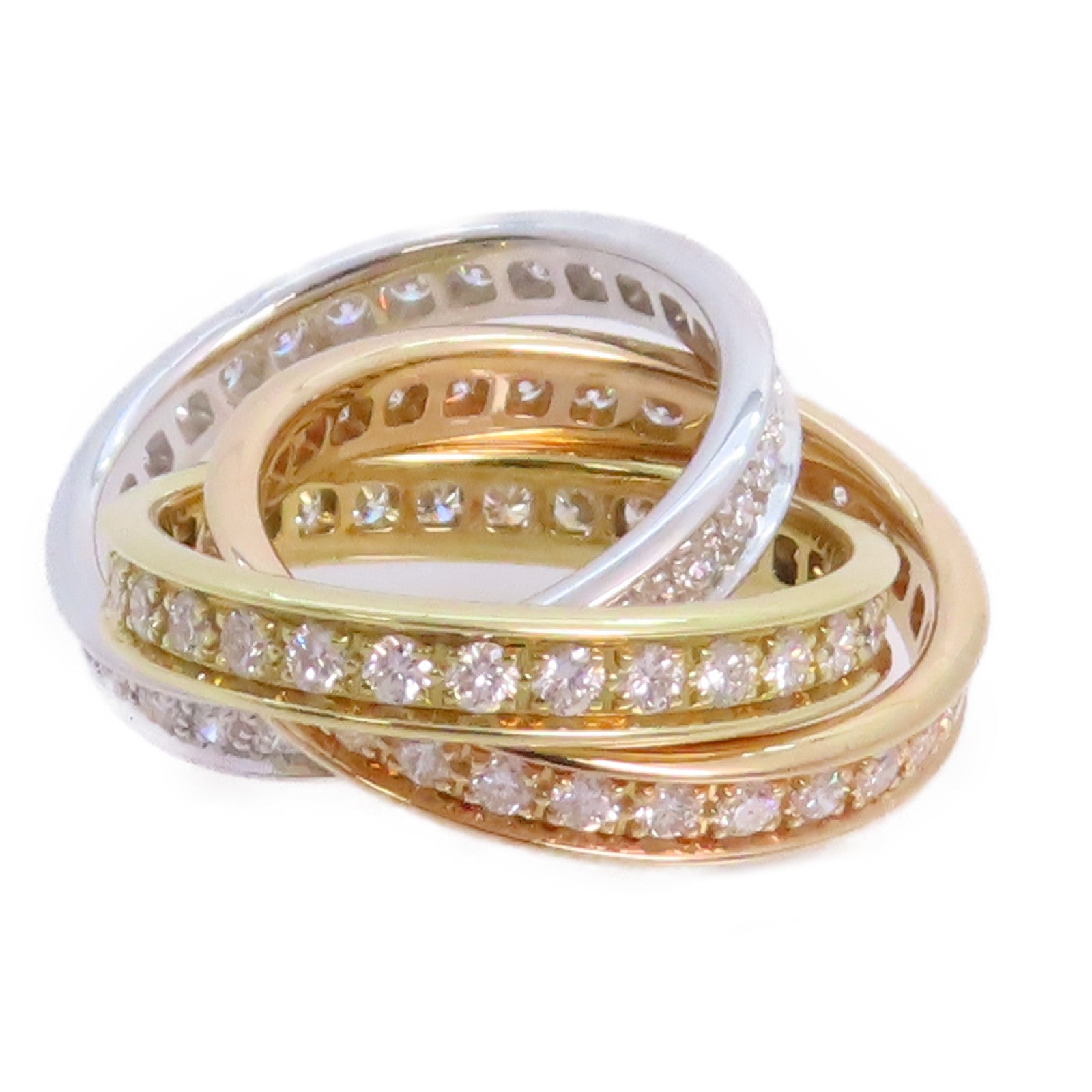 CARTIER 18K黃金/玫瑰金/白金/鑽石Trinity Ring 3Diamond Ring戒指Cartier#43/US#2.5