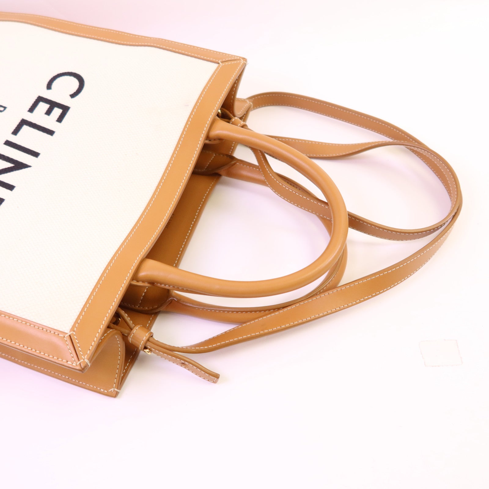 CELINE 帆布/牛皮皮革Vertical Cabas Small金扣手挽肩背兩用袋