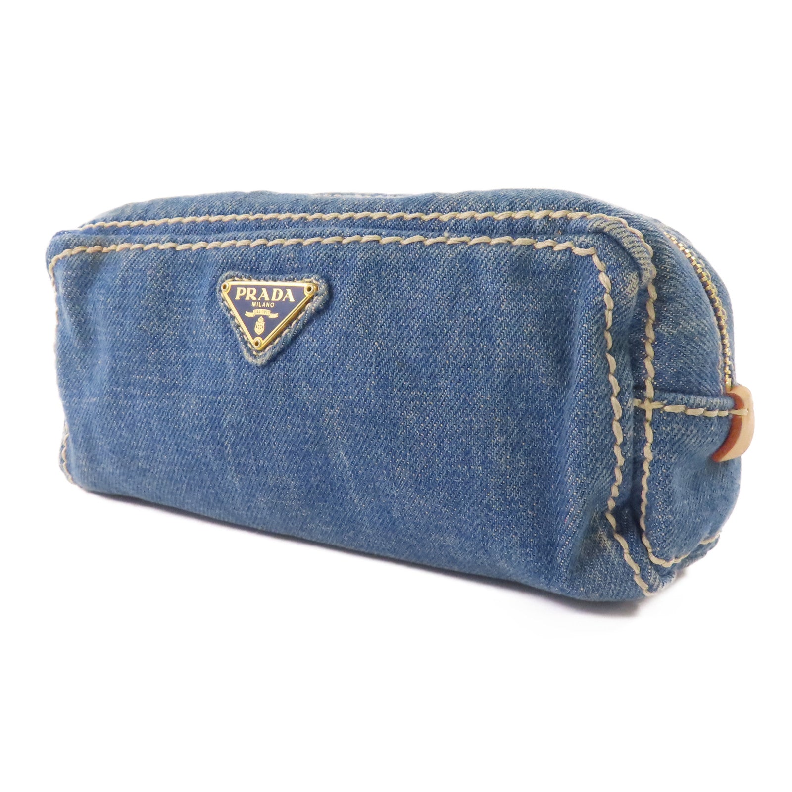 PRADA 牛仔布Pouch金扣手拿包