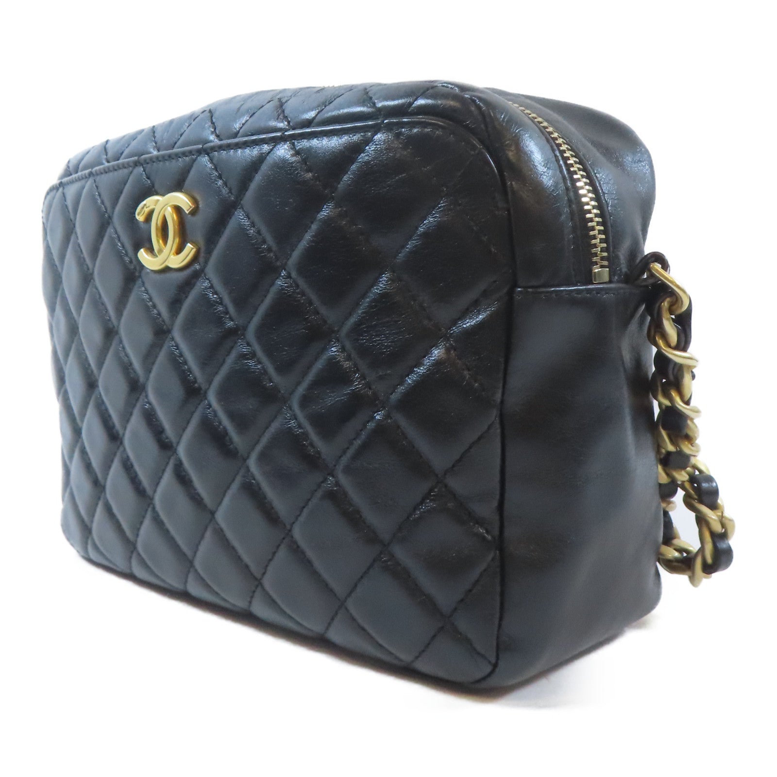 CHANEL 菱格牛皮皮革Shoulder Bag金扣肩背袋黑色