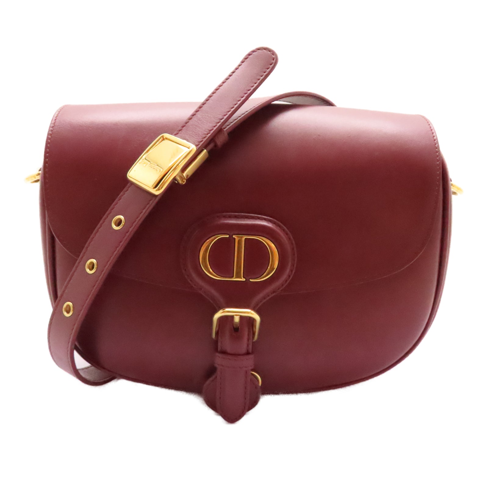 Dior 牛皮皮革Bobby M金扣肩背袋酒紅色