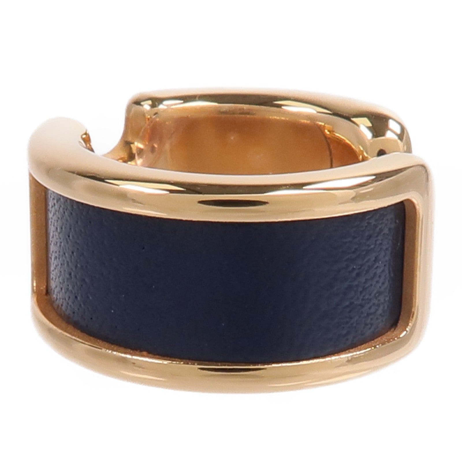 HERMES 金屬/Box Calf皮革Olympe Ear Cuff耳夾Bleu Nuit