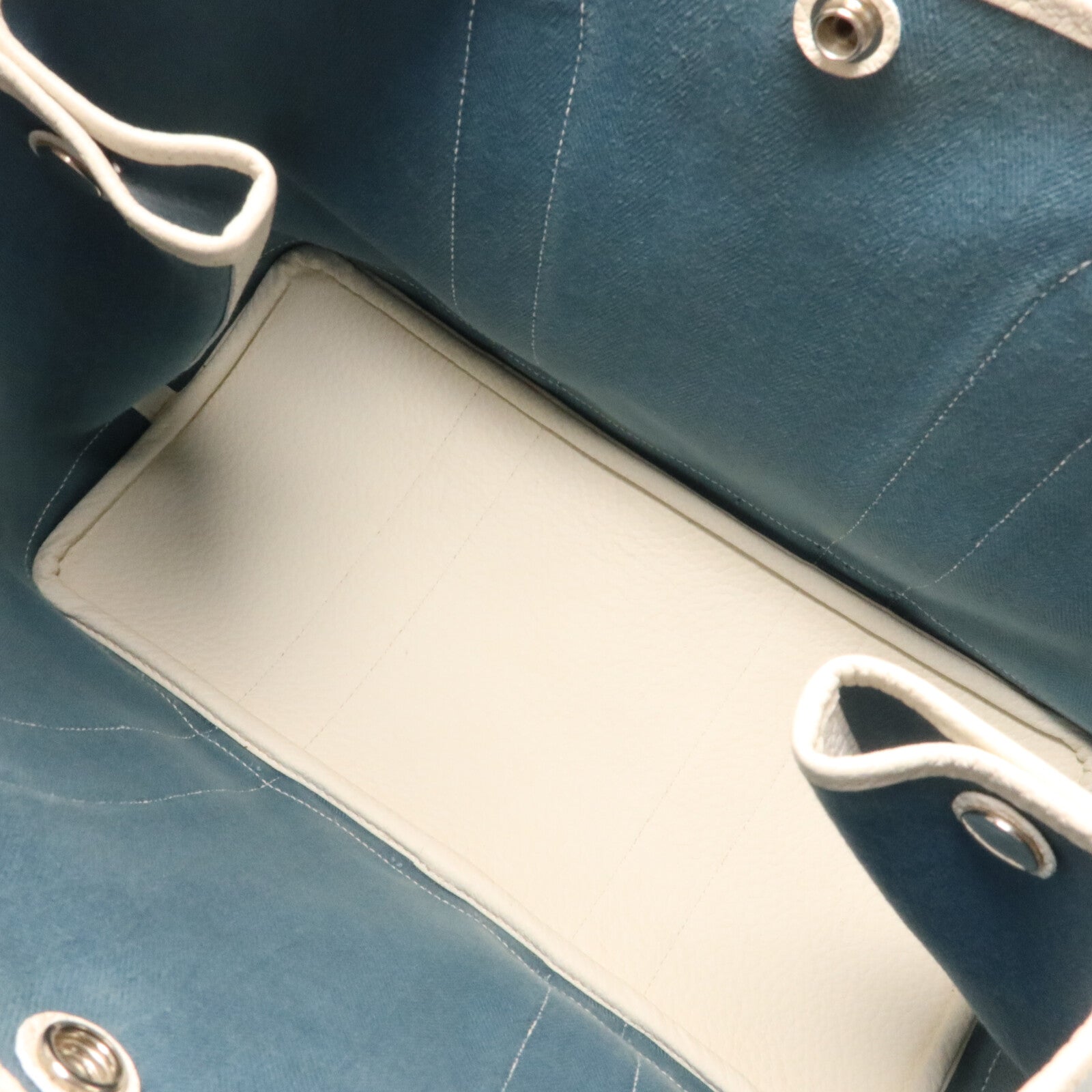 HERMES 帆布Garden Party PM手挽袋Blue/White