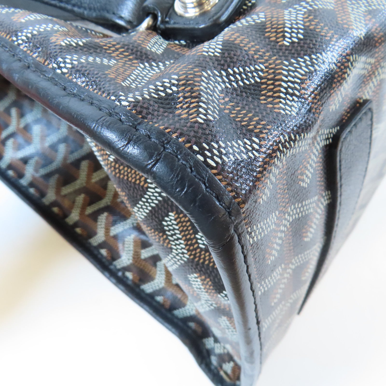 GOYARD 塗層帆布/牛皮皮革Saint Leger Backpack銀扣背包黑色