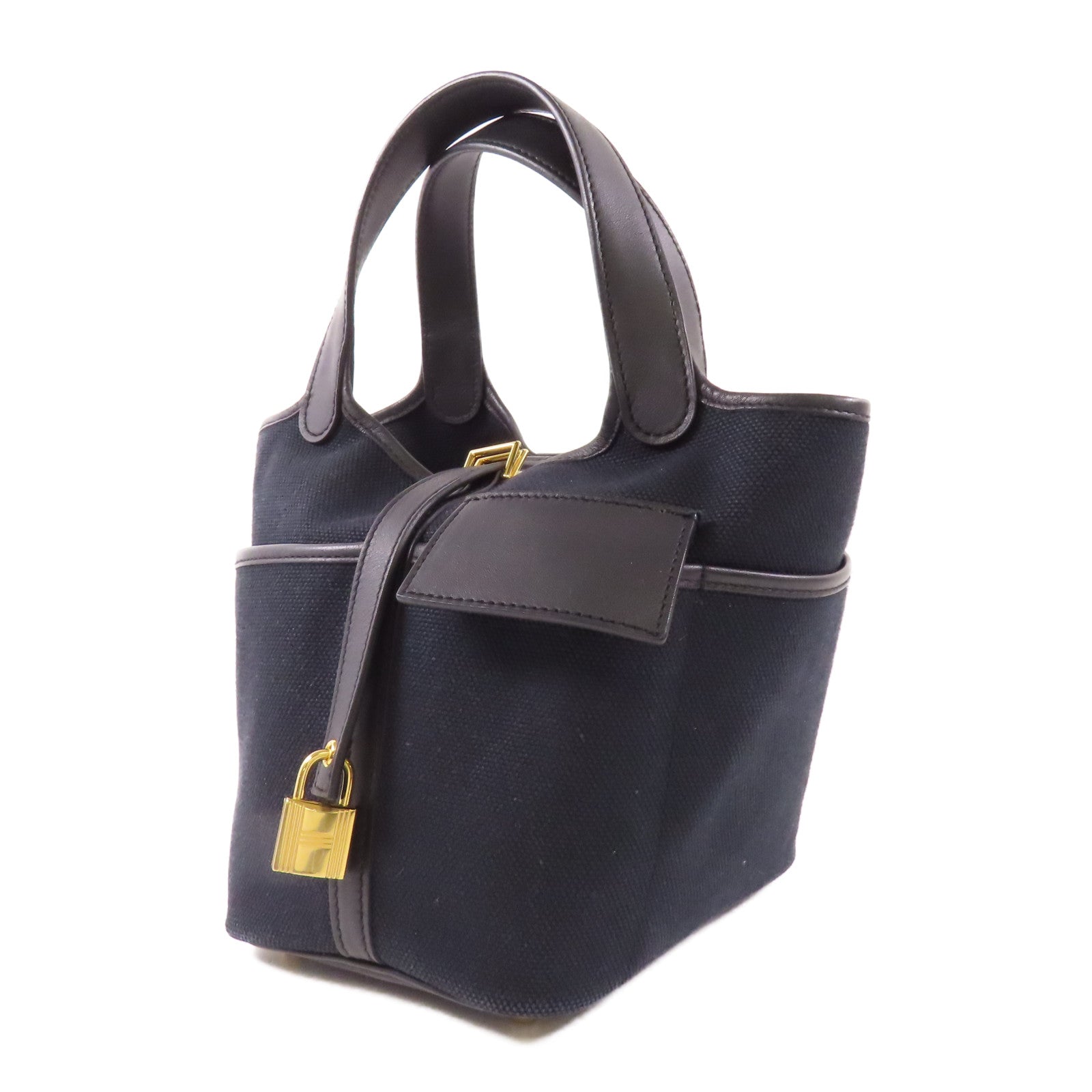 HERMES 帆布/Swift皮革Picotin PM Cargo金扣手挽袋Noir