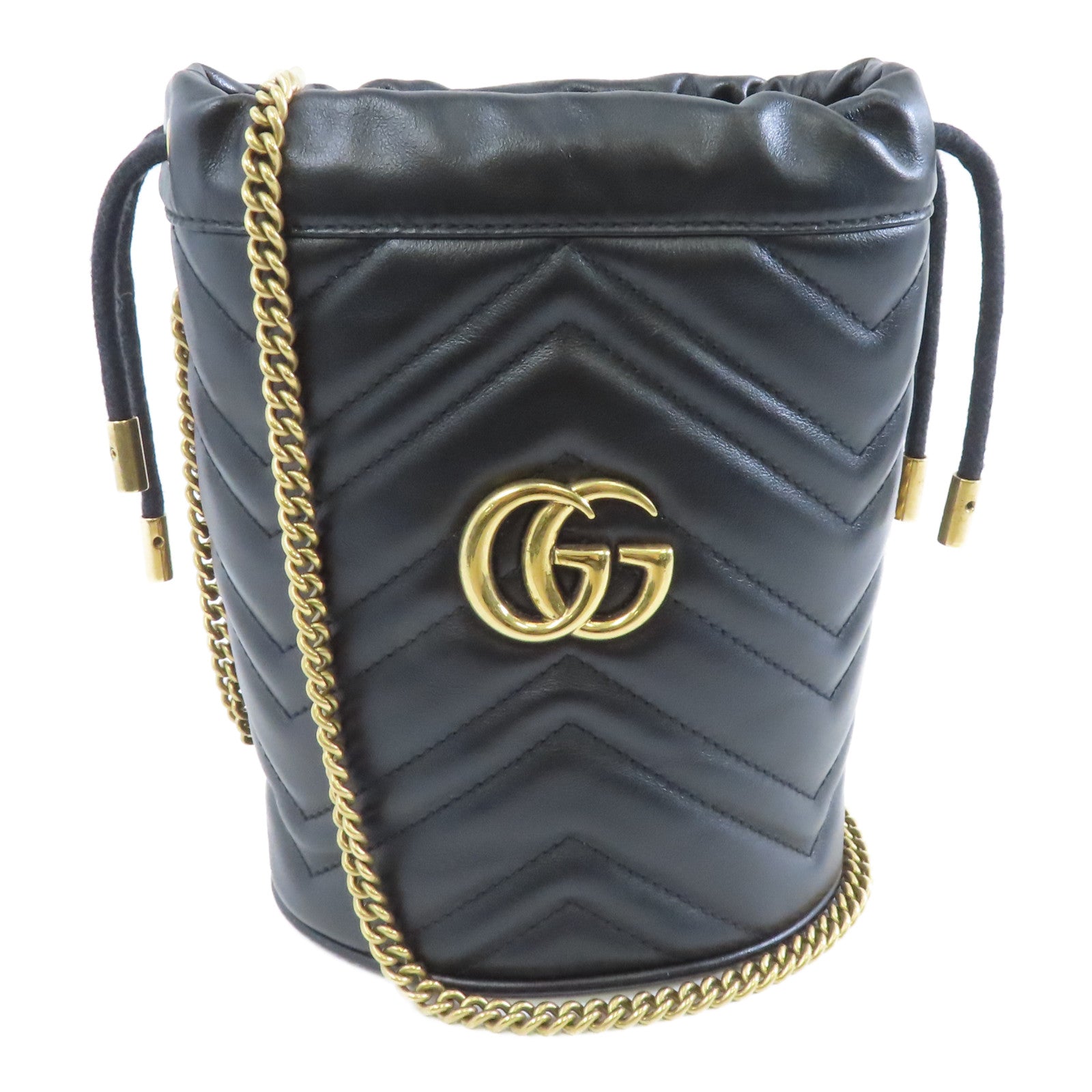 GUCCI 牛皮皮革GG Marmont金扣鏈帶肩背袋黑色