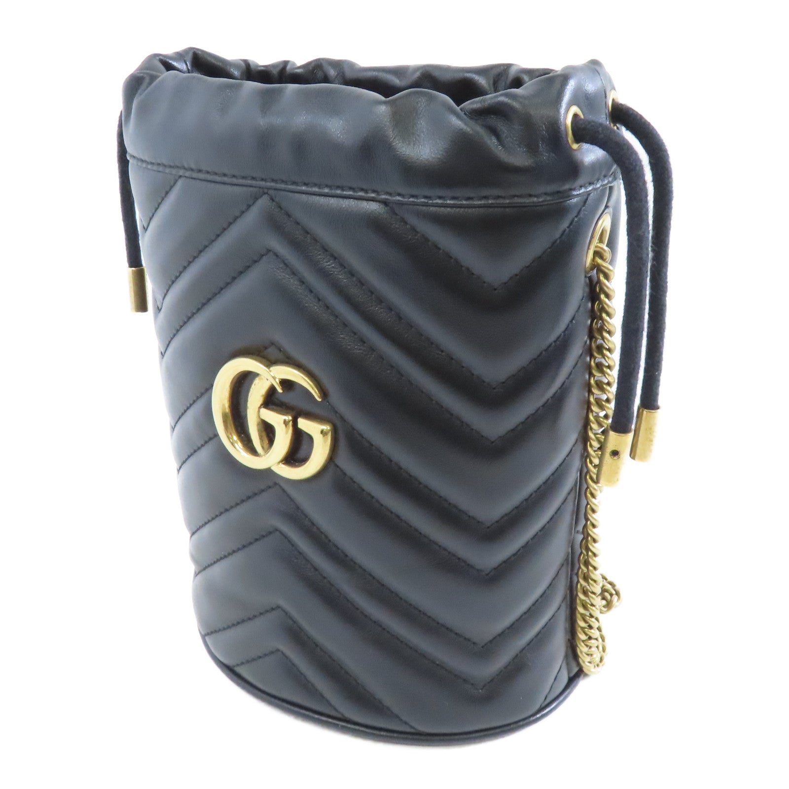 GUCCI 牛皮皮革GG Marmont金扣鏈帶肩背袋黑色
