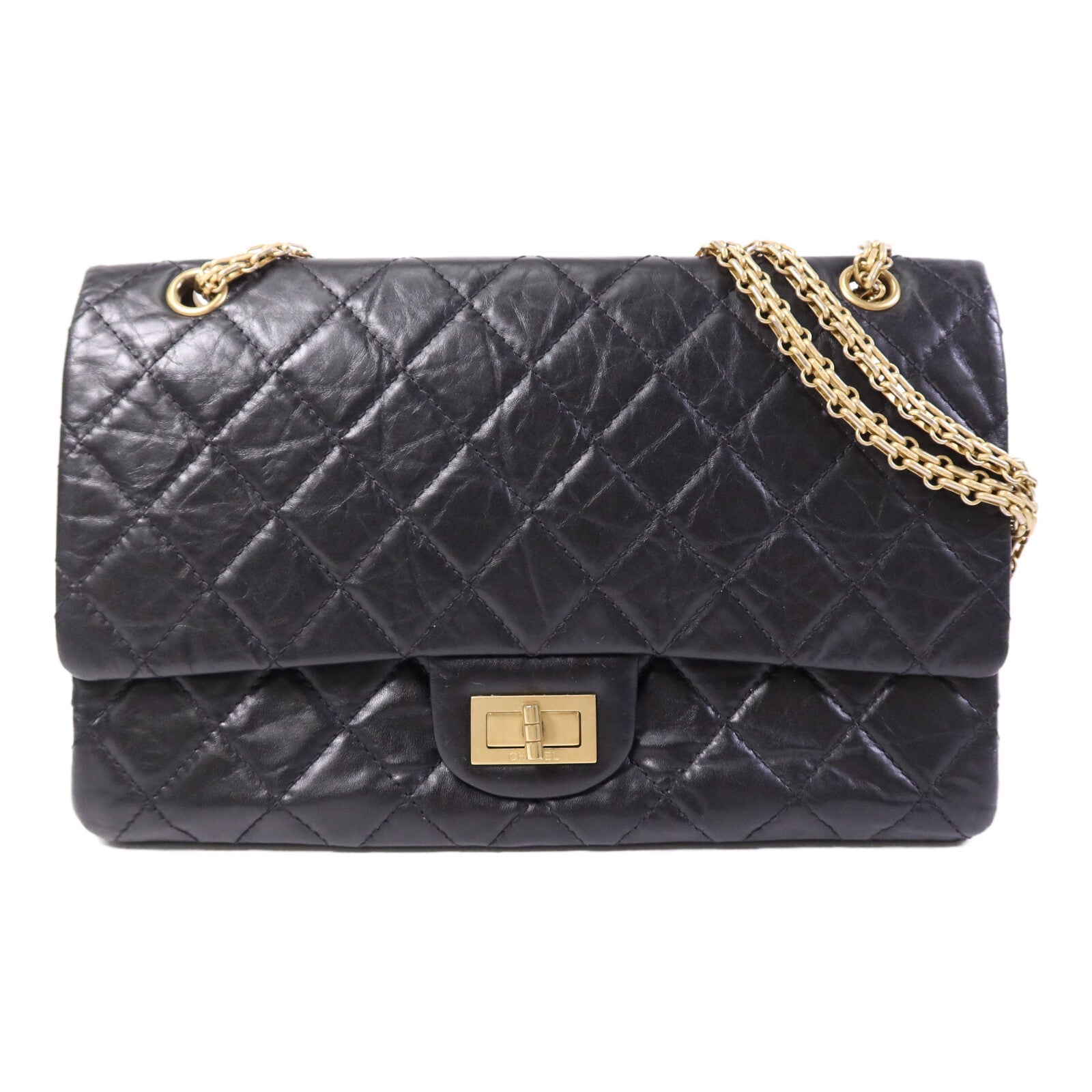CHANEL 【激減優惠】牛皮皮革2.55 Large金扣鏈帶肩背袋