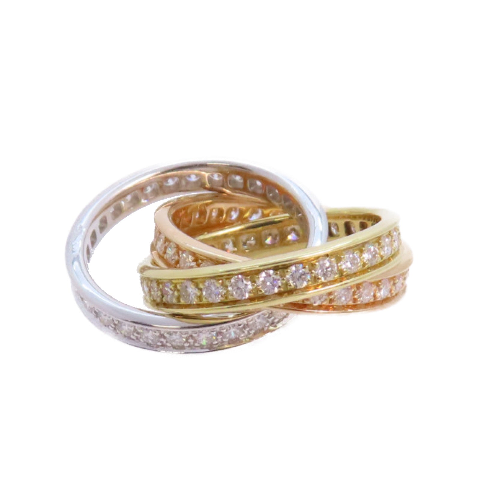 CARTIER 18K黃金/玫瑰金/白金/鑽石Trinity Ring 3Diamond Ring戒指Cartier#43/US#2.5