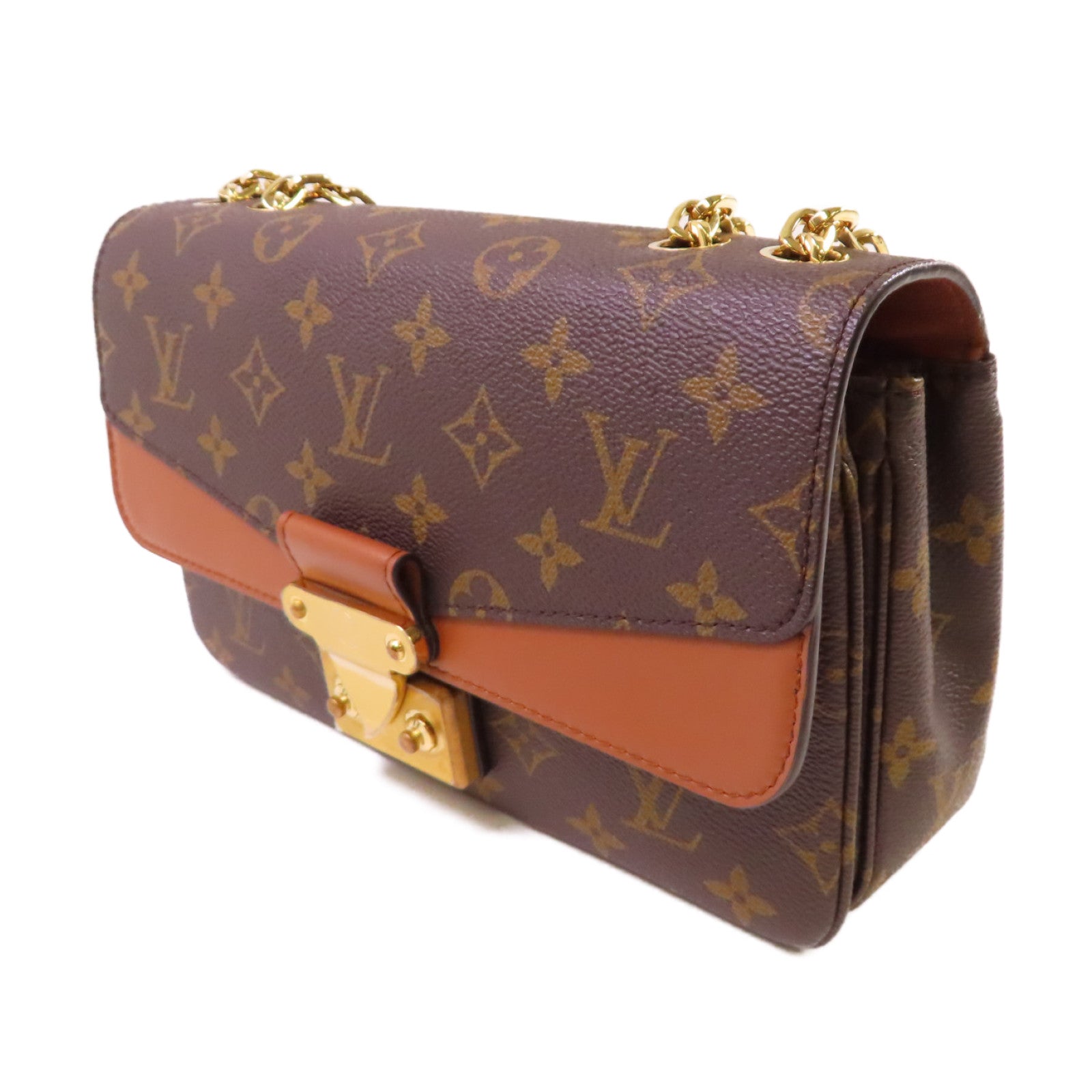 LOUIS VUITTON Monogram Marcear Shoulder Bag金扣鏈帶肩背袋啡色