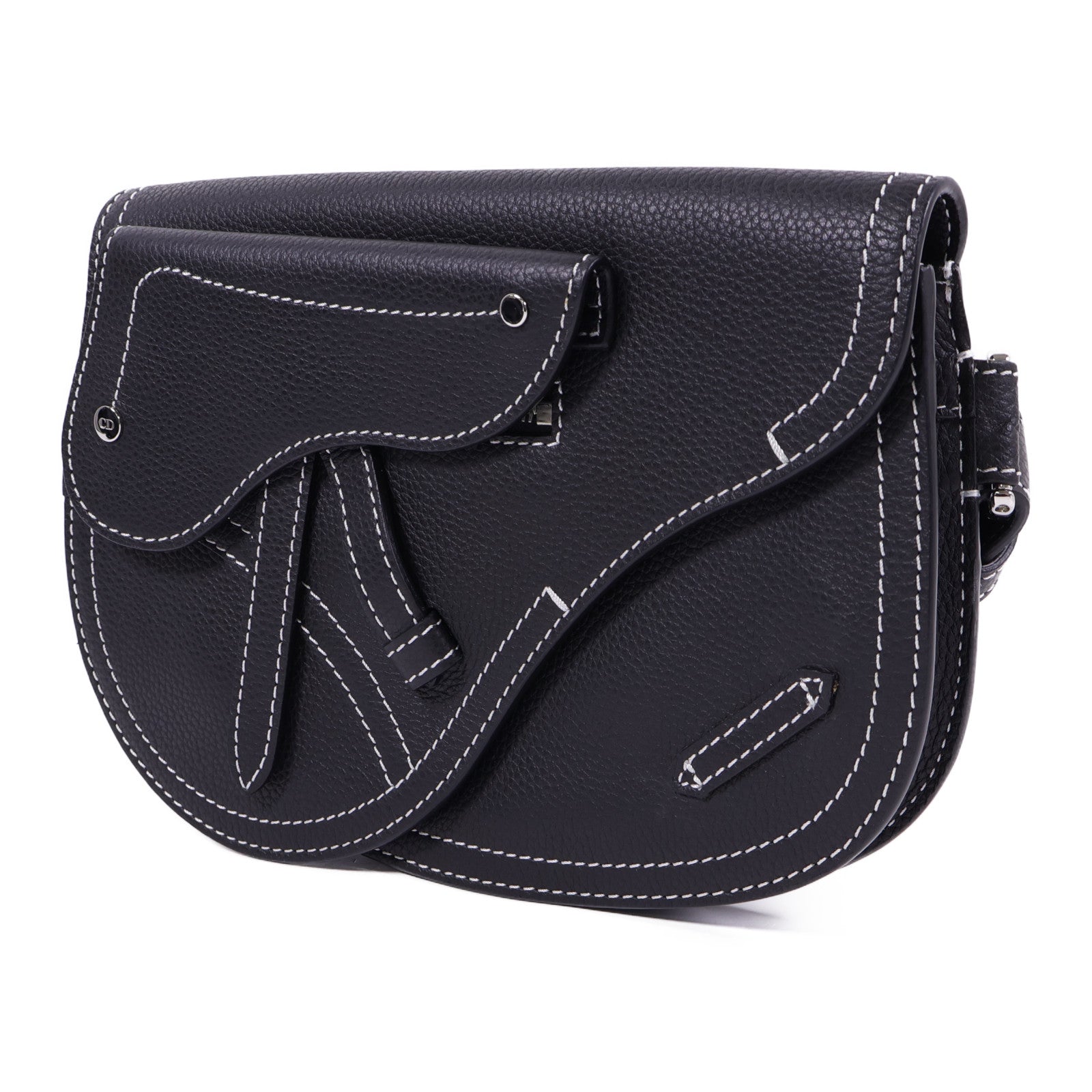 Dior 牛皮皮革Saddle Bag銀扣肩背袋