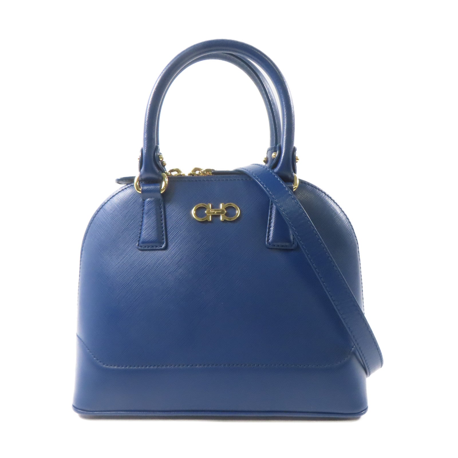 Salvatore Ferragamo 牛皮皮革2 Way Shoulder金扣手挽肩背兩用袋藍色