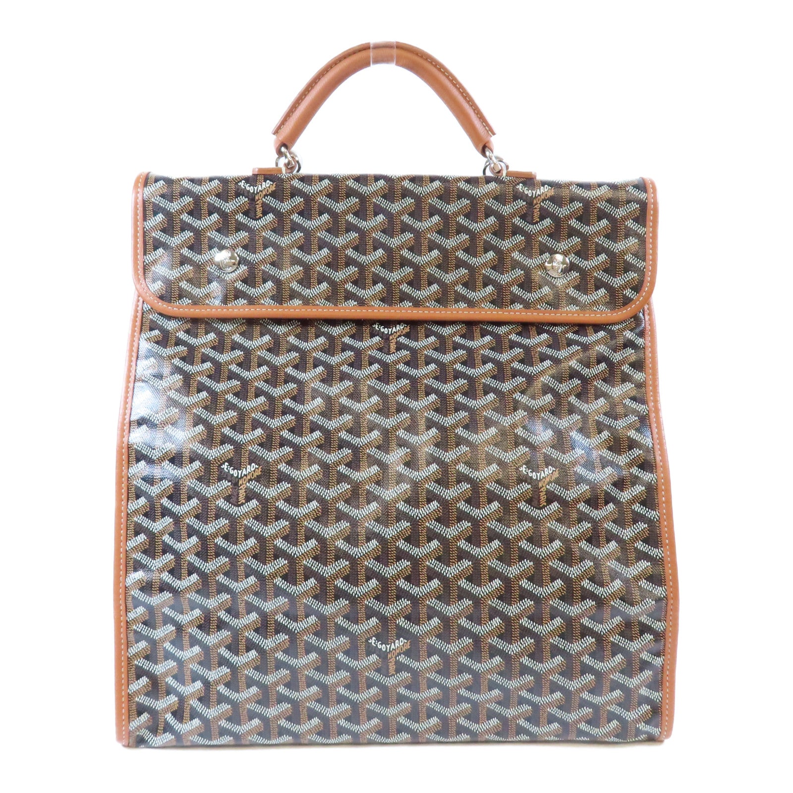 GOYARD 塗層帆布/牛皮皮革Saint Leger Backpack銀扣背包啡色/黑色