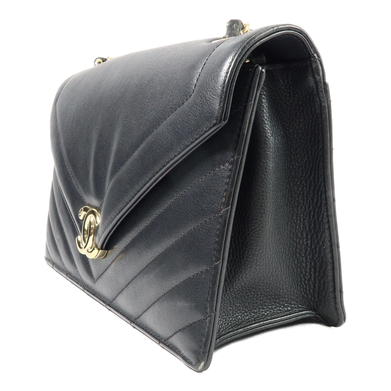 CHANEL 牛皮皮革Large Chevron Flap Bag鏈帶肩背袋