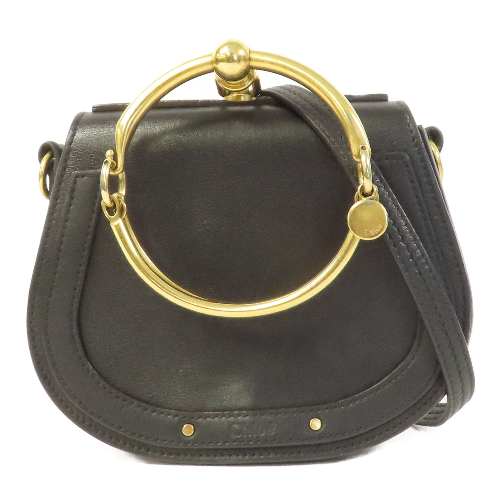 Chloe 牛皮皮革Shoulder Bag金扣肩背袋黑色