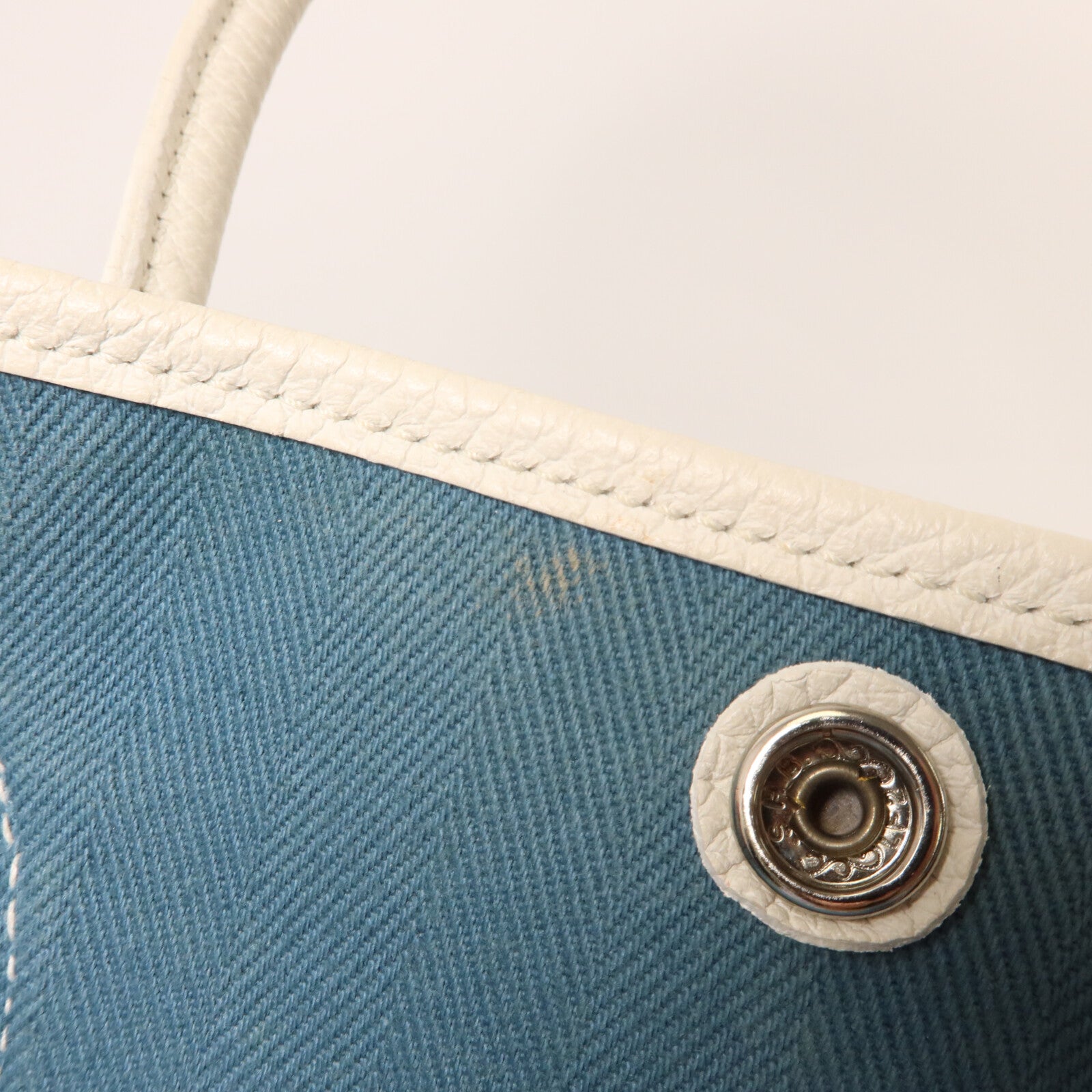 HERMES 帆布Garden Party PM手挽袋Blue/White