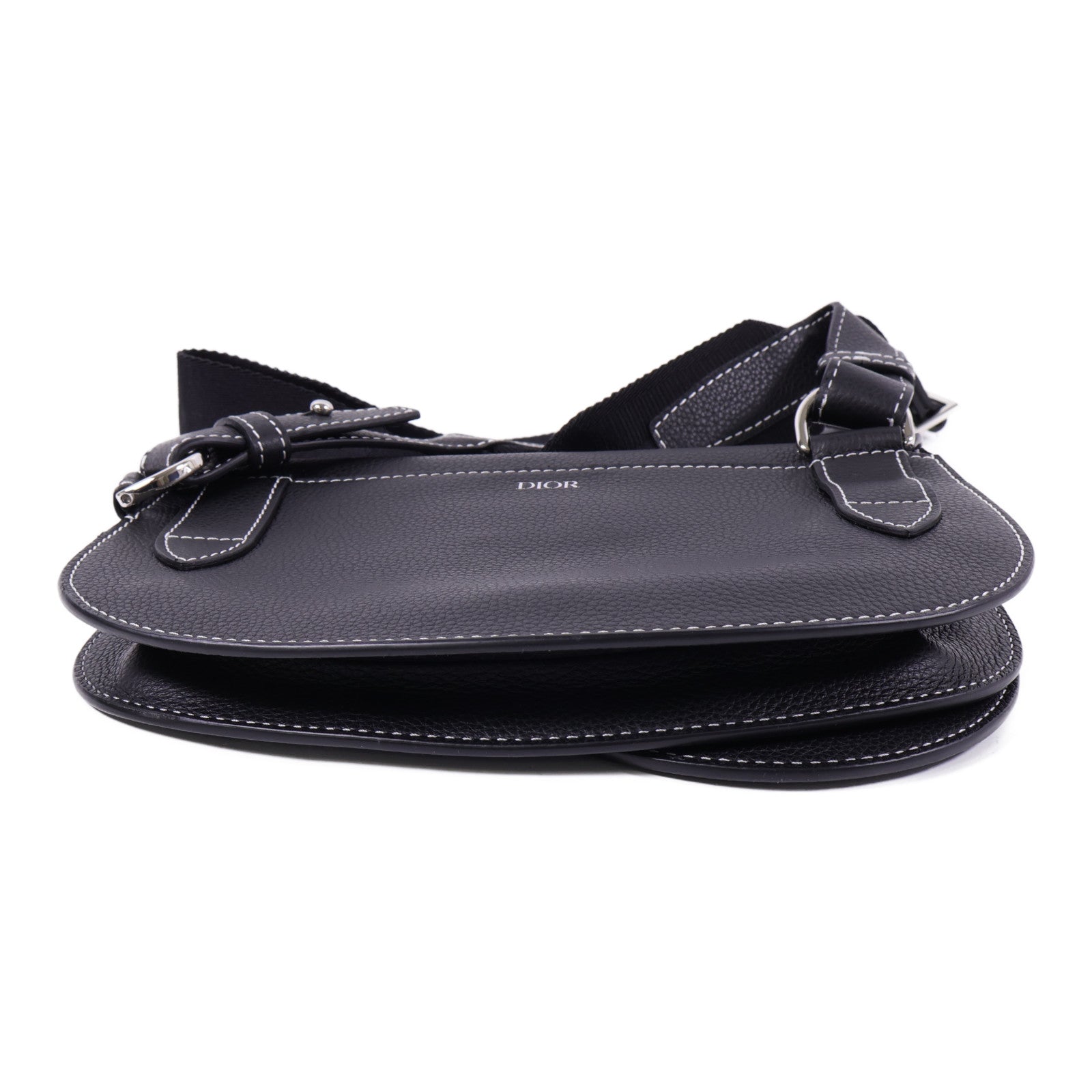 Dior 牛皮皮革Saddle Bag銀扣肩背袋