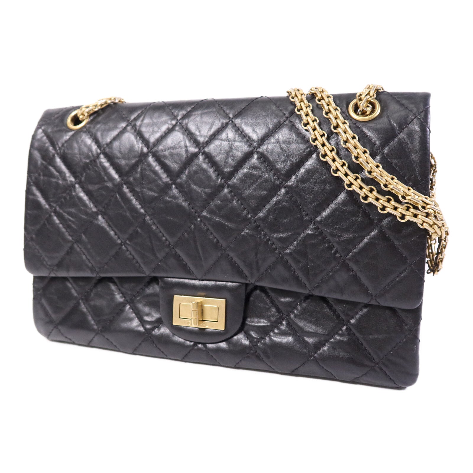 CHANEL 【激減優惠】牛皮皮革2.55 Large金扣鏈帶肩背袋
