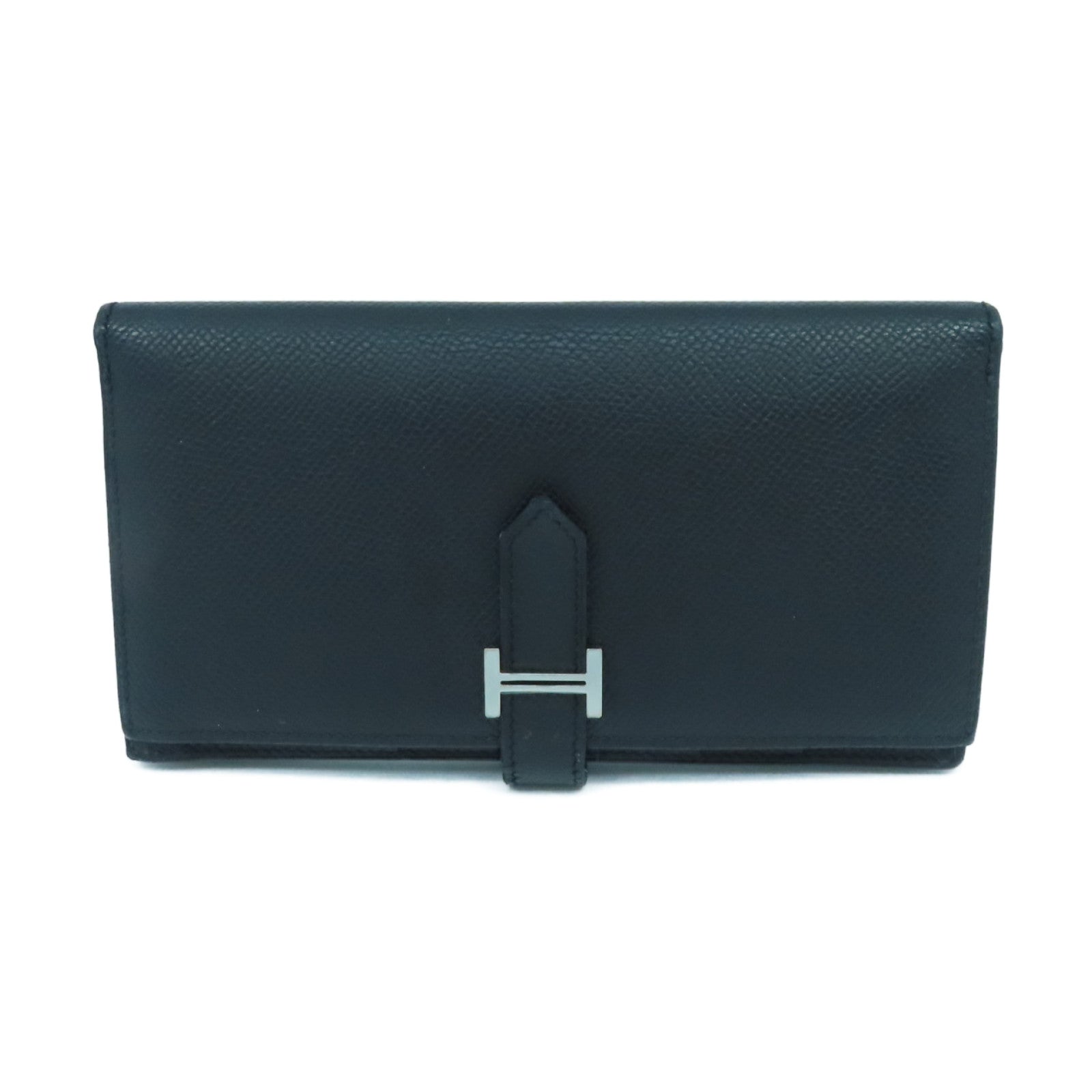HERMES 【激減優惠】Epsom皮革Bearn W Snap銀扣長錢包黑色