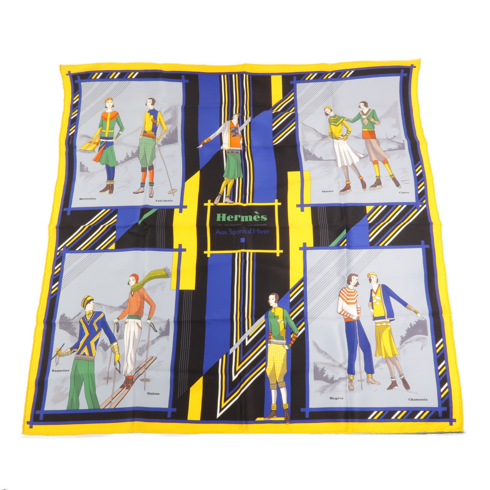 HERMES 絲質Aux Sports d'Hiver Scarf 70x70絲巾