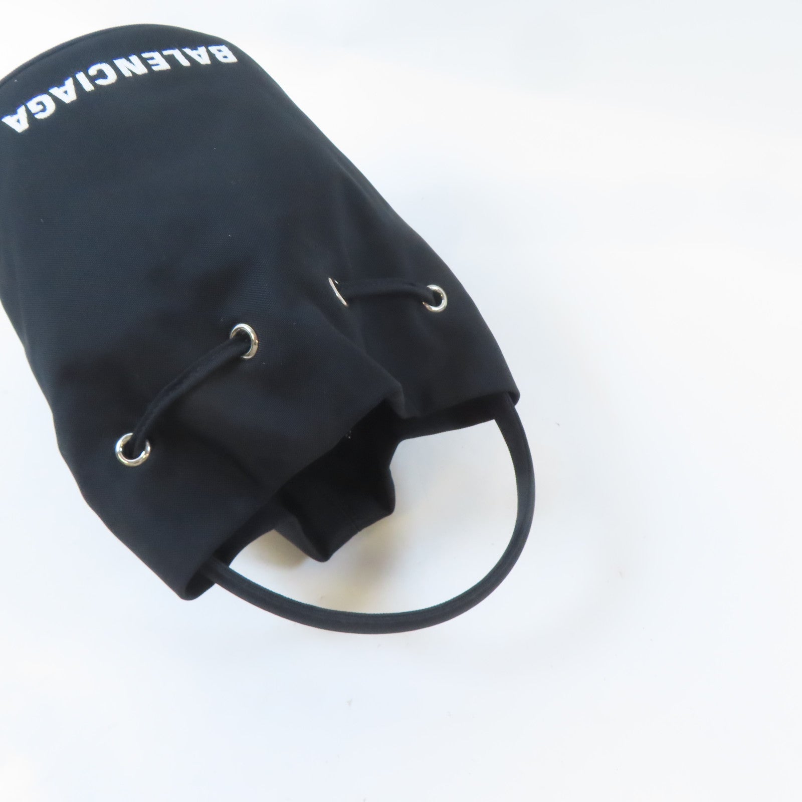 BALENCIAGA 尼龍Bucket銀扣手挽肩背兩用袋黑色