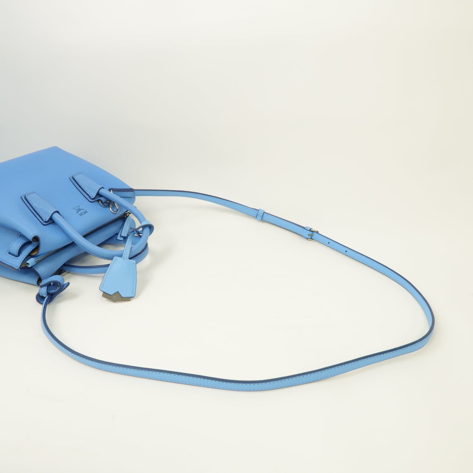 MCM 牛皮皮革2way Shoulder Bag銀扣手挽肩背兩用袋藍色