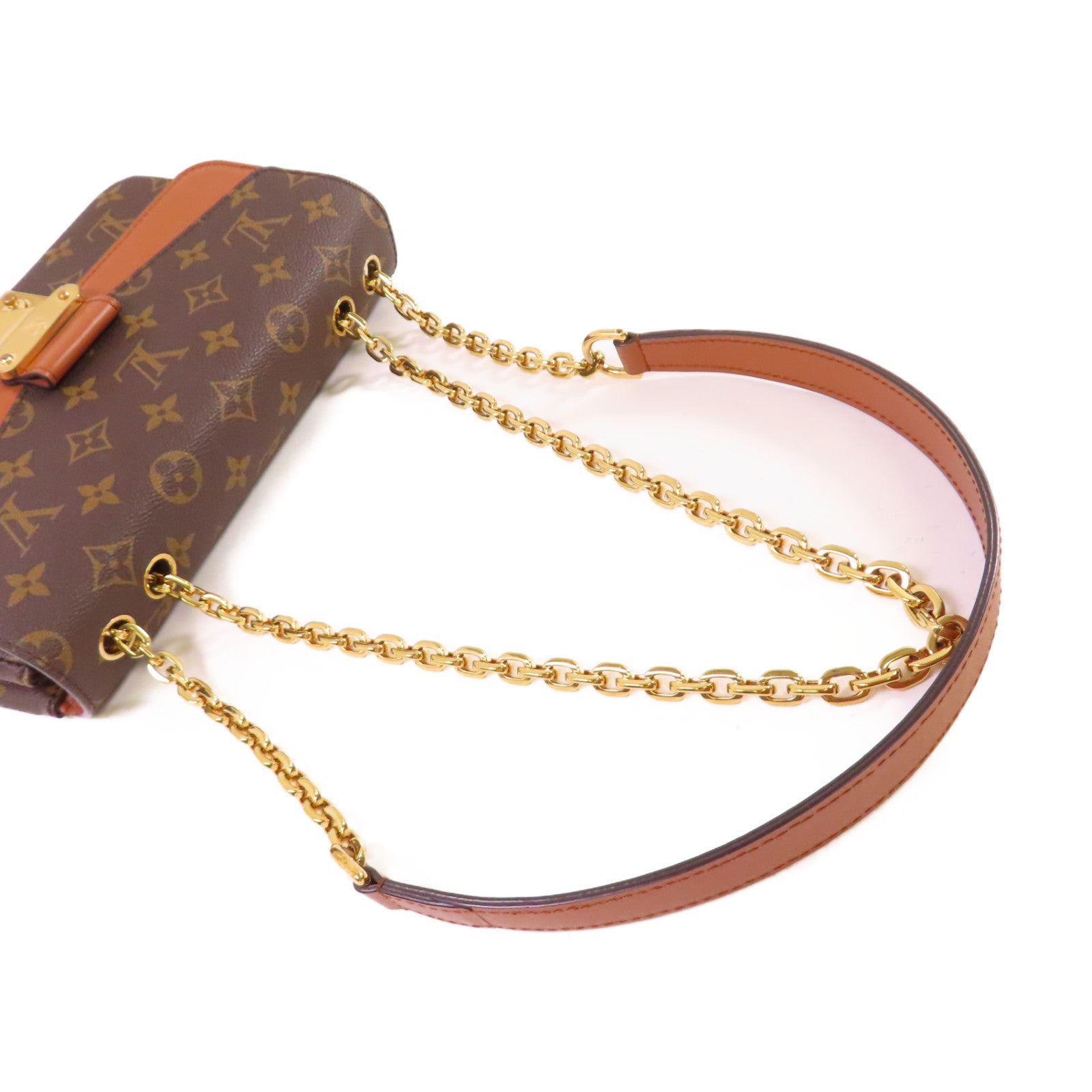 LOUIS VUITTON Monogram Marcear Shoulder Bag金扣鏈帶肩背袋啡色