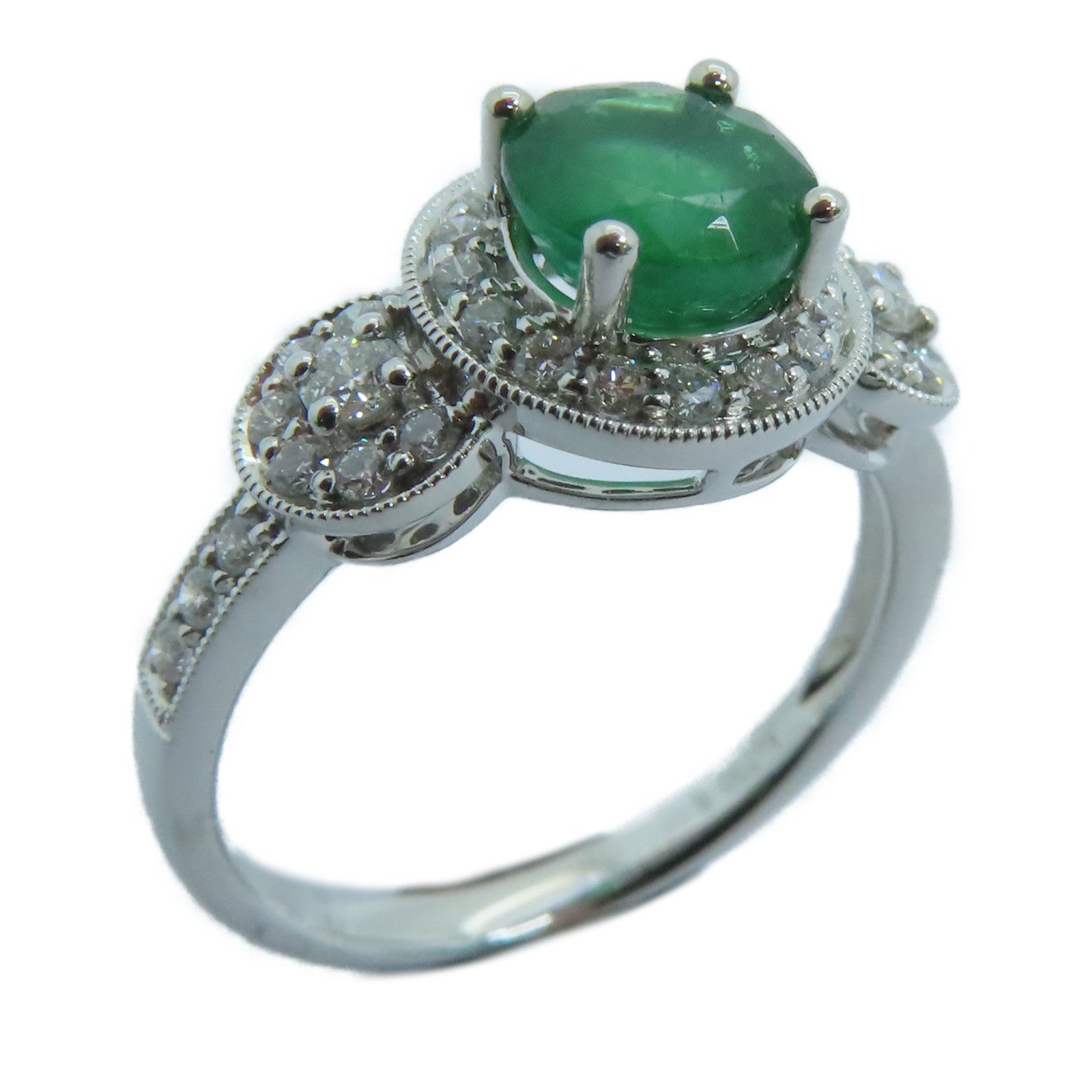 JEWELRY 【激減優惠】18K白金Emerald Ring 1.05ct綠寶石/0.378ct鑽石戒指US＃6