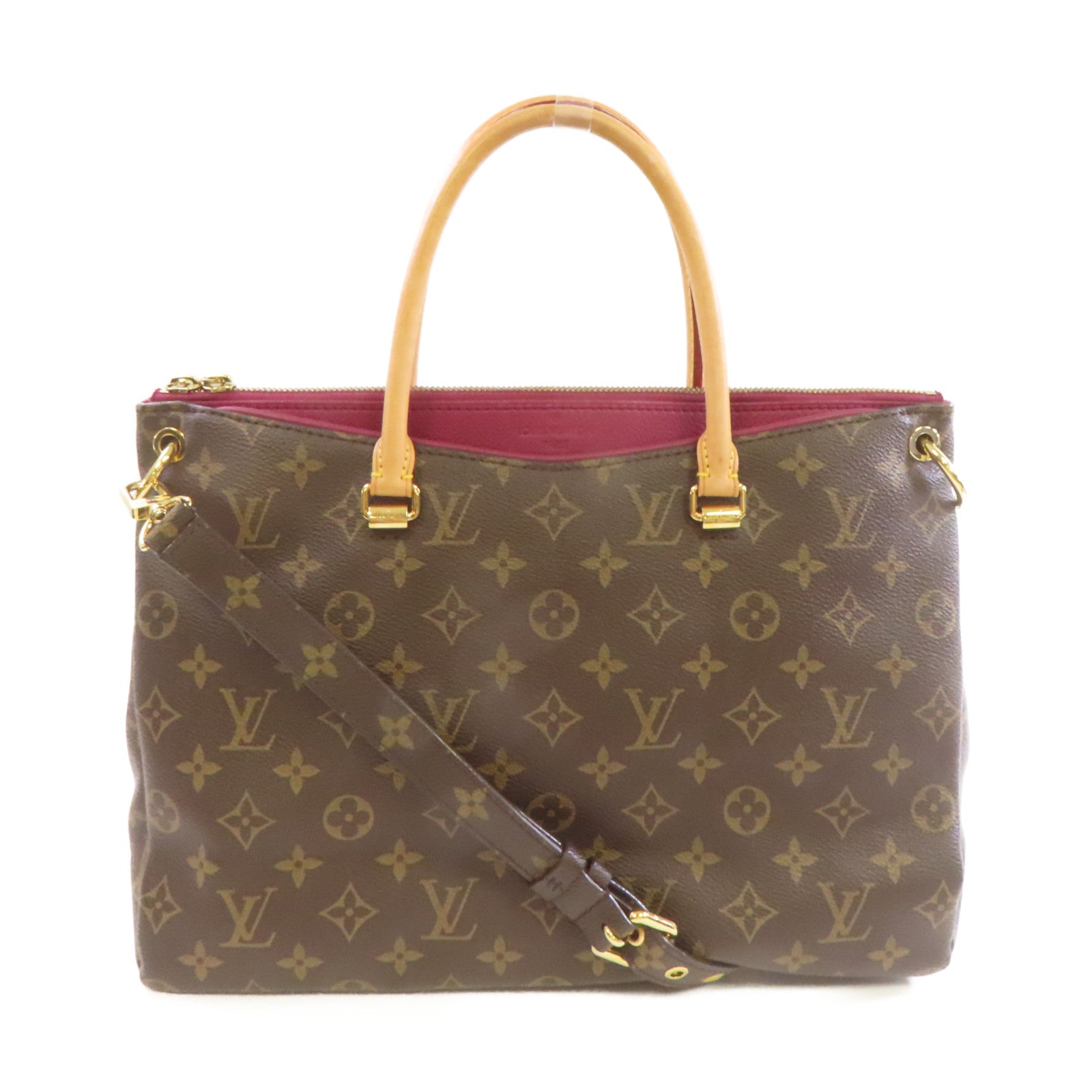 LOUIS VUITTON 【激減優惠】Monogram Pallas 2Way Shoulder Bag金扣手挽肩背兩用袋啡色/酒紅色