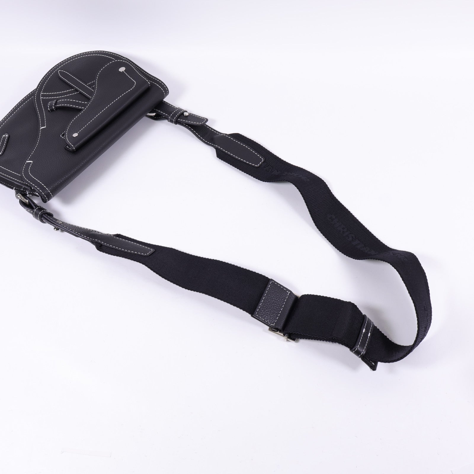 Dior 牛皮皮革Saddle Bag銀扣肩背袋