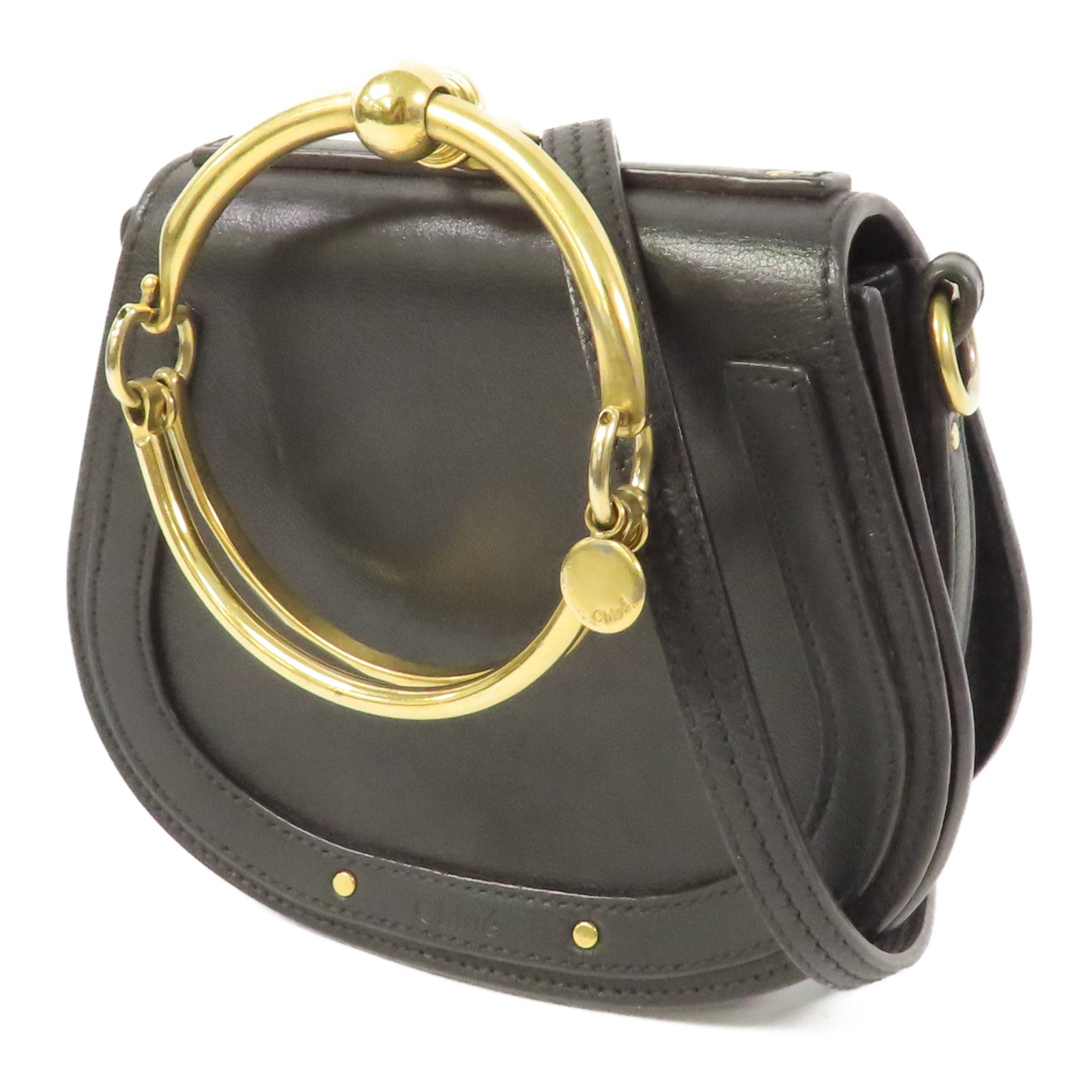 Chloe 牛皮皮革Shoulder Bag金扣肩背袋黑色