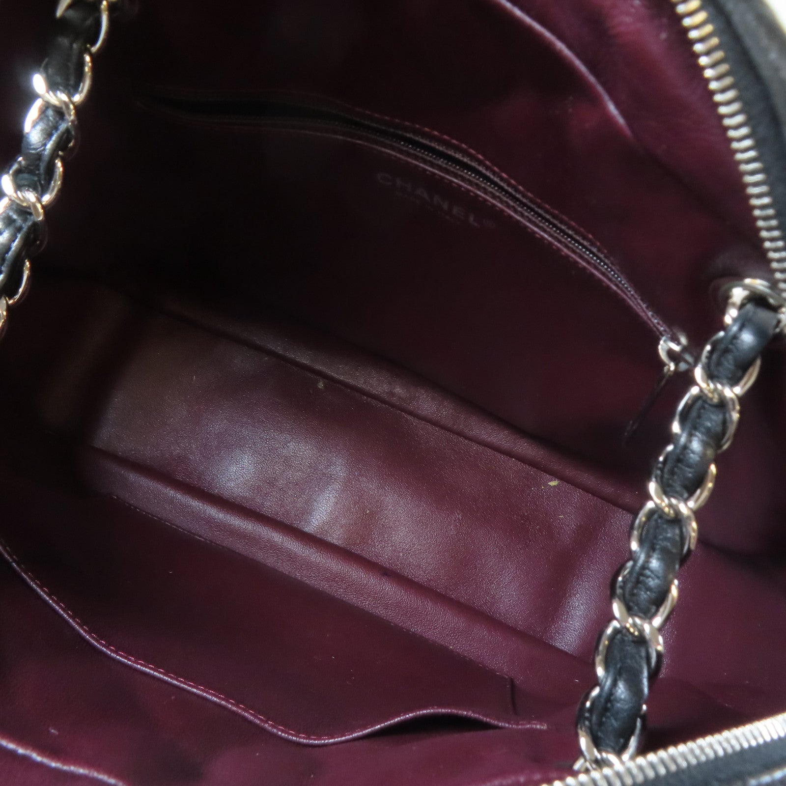 CHANEL 菱格羊皮皮革Chain Shoulder銀扣鏈帶肩背袋黑色