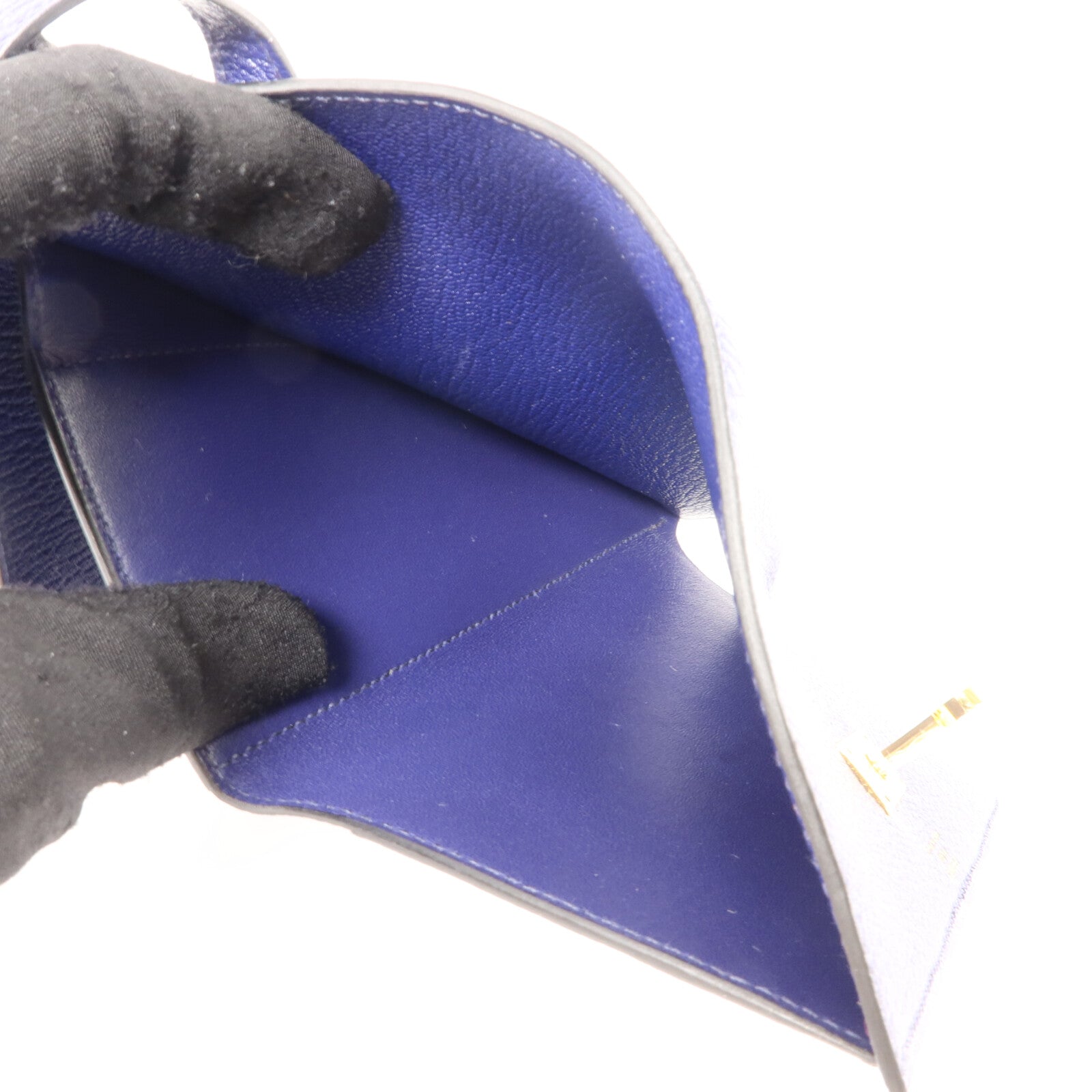 HERMES Chevre皮革Kelly Depliant Medium Wallet錢包Bleu Encre