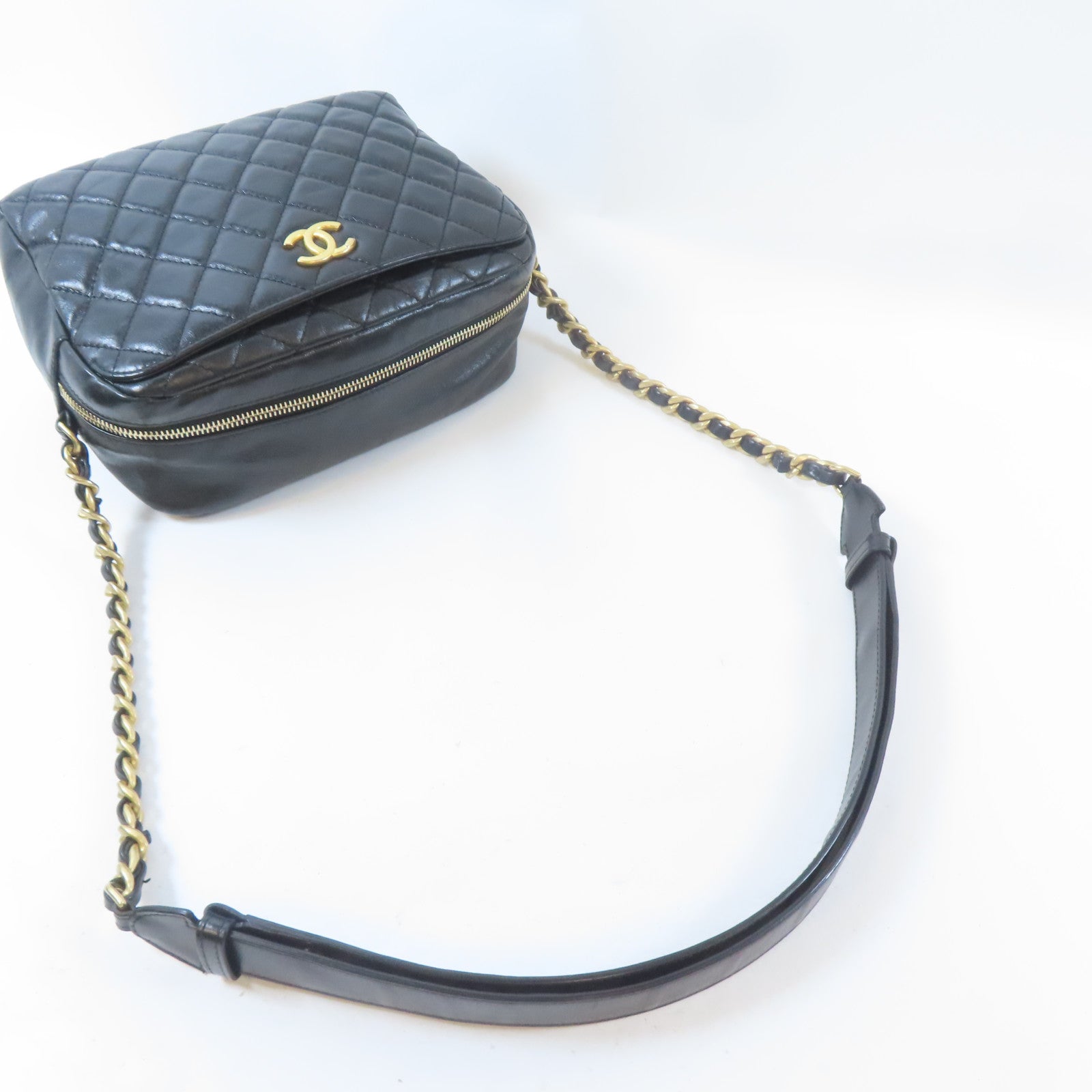 CHANEL 菱格牛皮皮革Shoulder Bag金扣肩背袋黑色