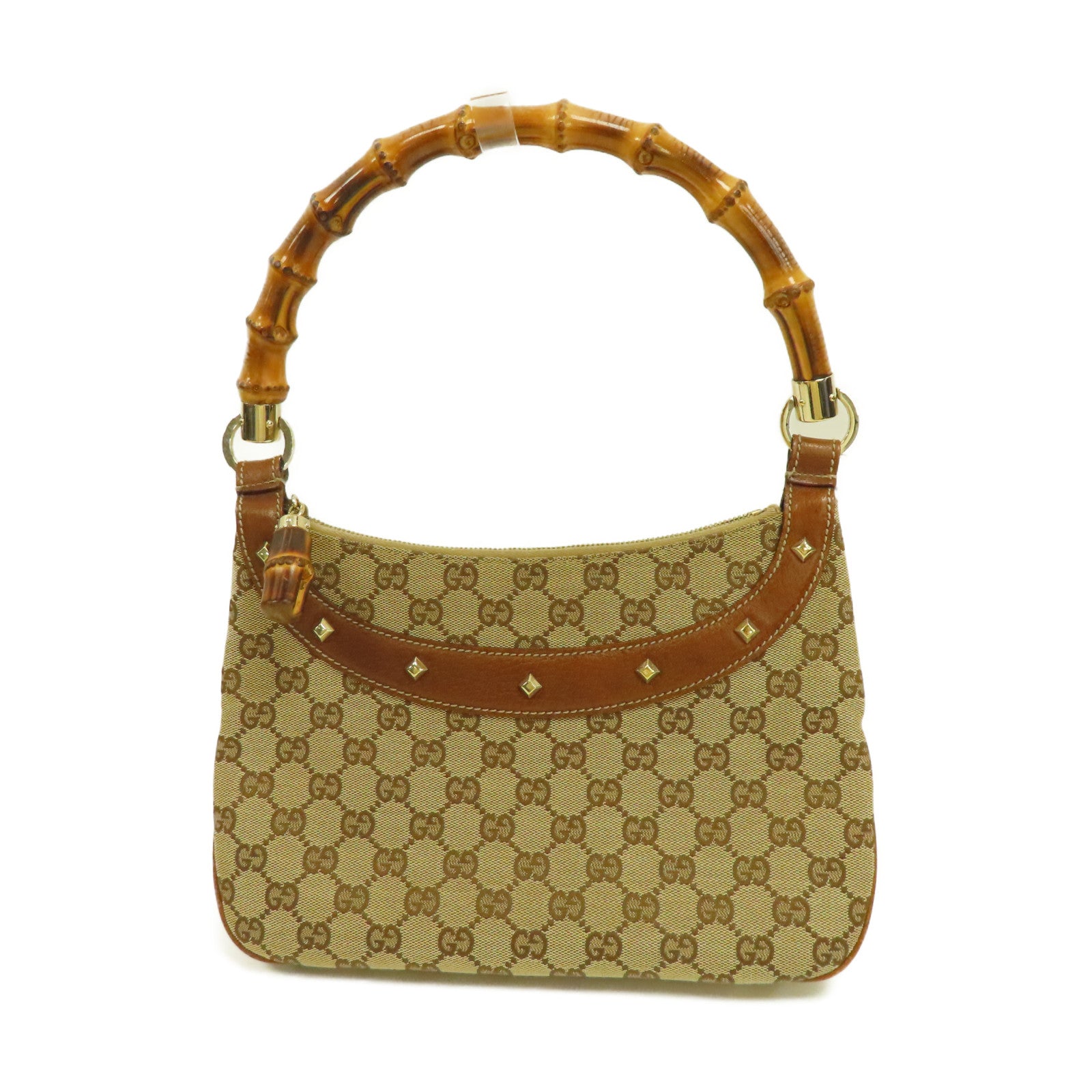 GUCCI 帆布Bamboo Hand Bag金扣手挽袋啡色