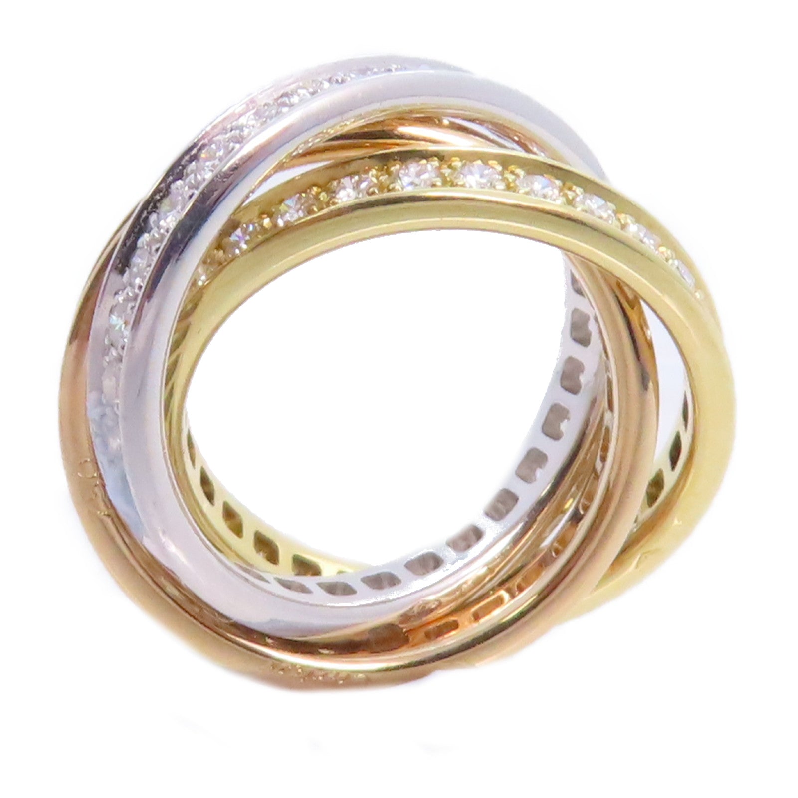 CARTIER 18K黃金/玫瑰金/白金/鑽石Trinity Ring 3Diamond Ring戒指Cartier#43/US#2.5
