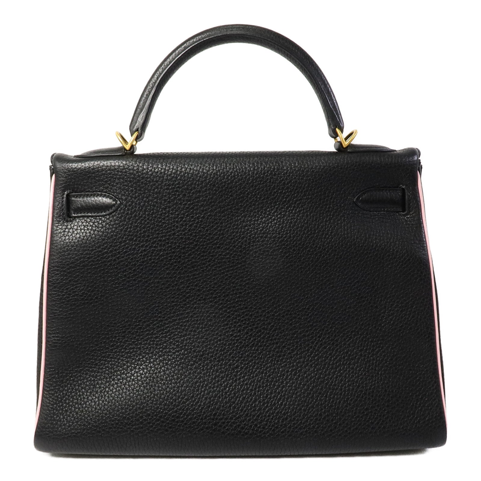 HERMES Togo皮革Kelly 32(Name mark)手挽肩背兩用袋Noir/Rose Sakura
