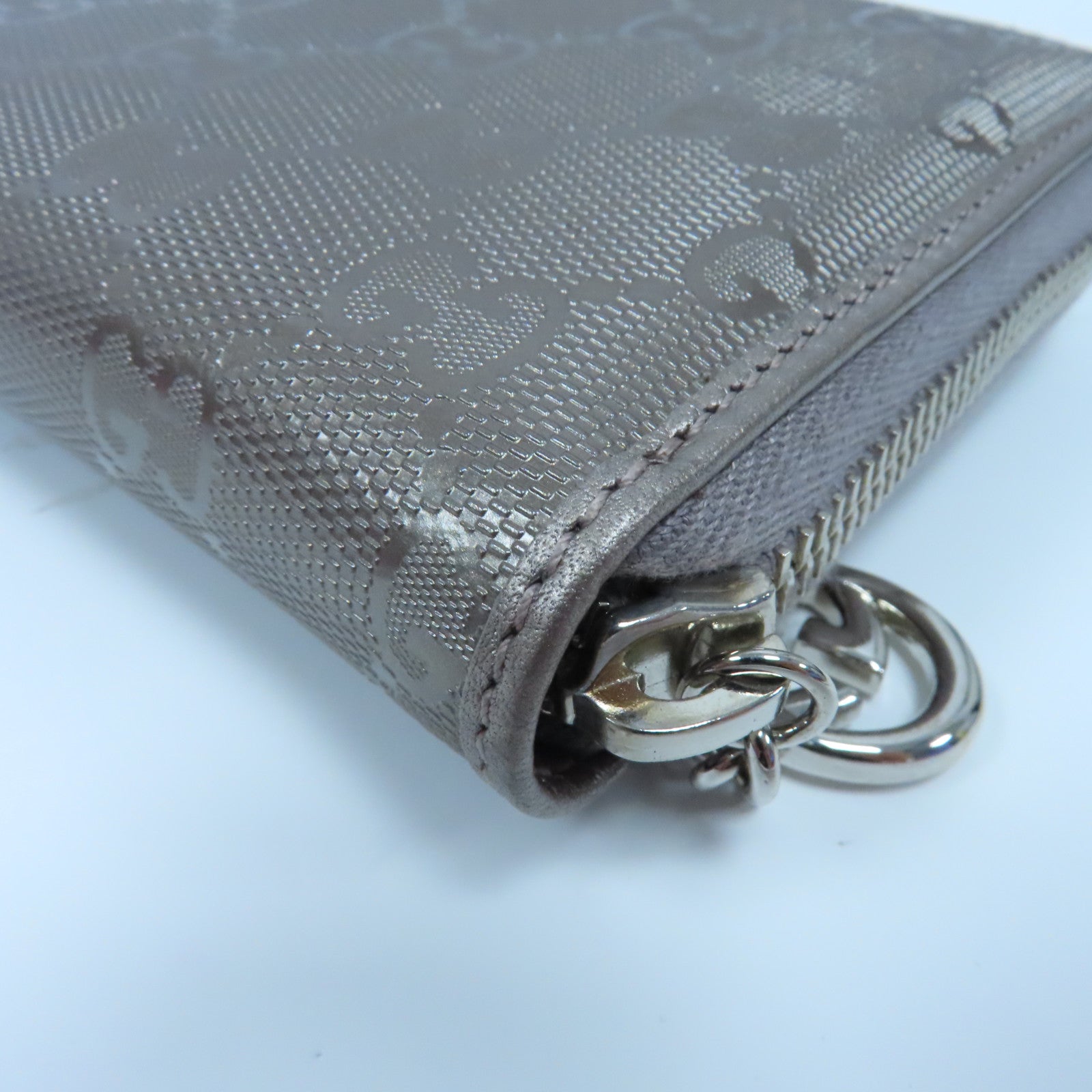 GUCCI 塗層帆布Long Wallet銀扣長錢包米色
