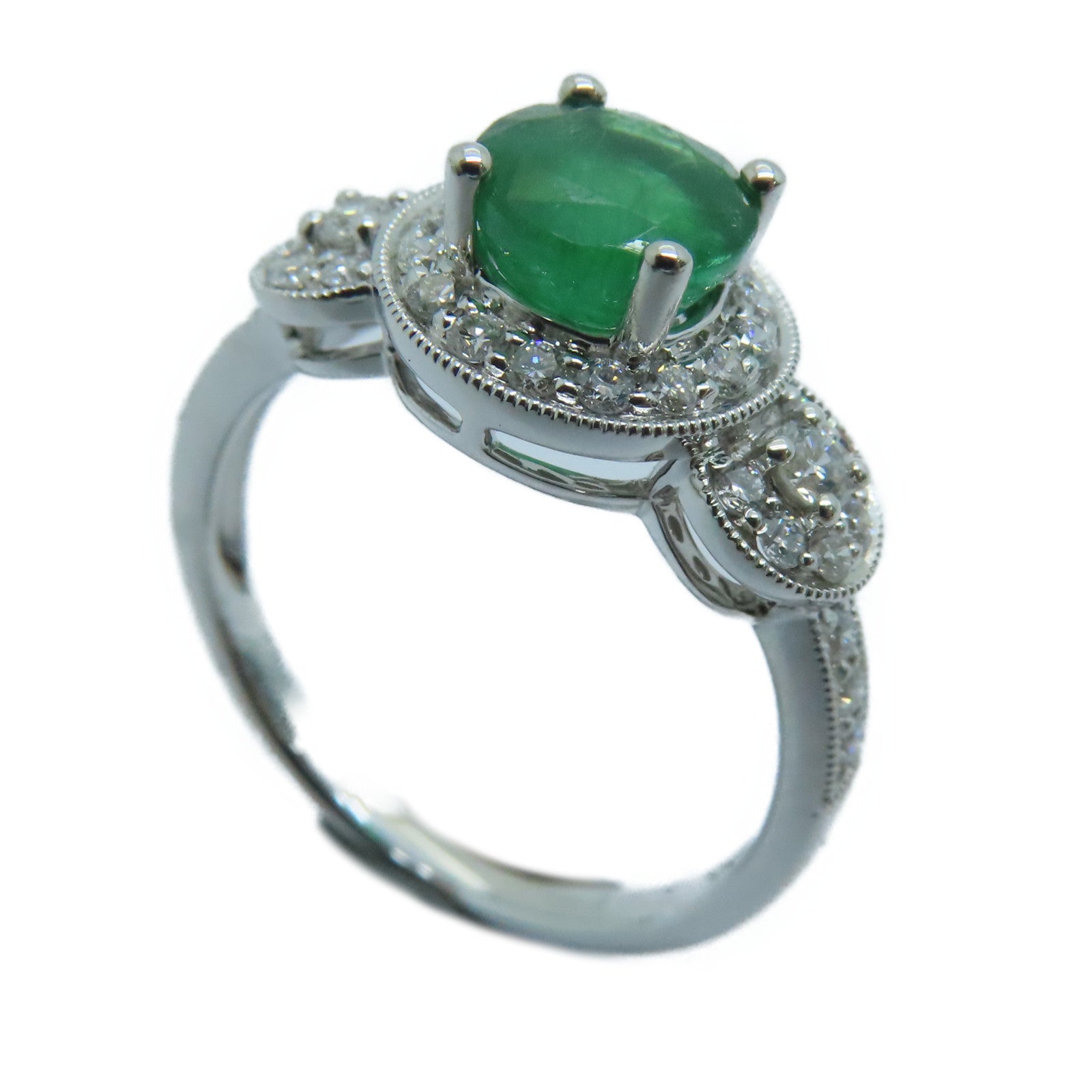 JEWELRY 【激減優惠】18K白金Emerald Ring 1.05ct綠寶石/0.378ct鑽石戒指US＃6
